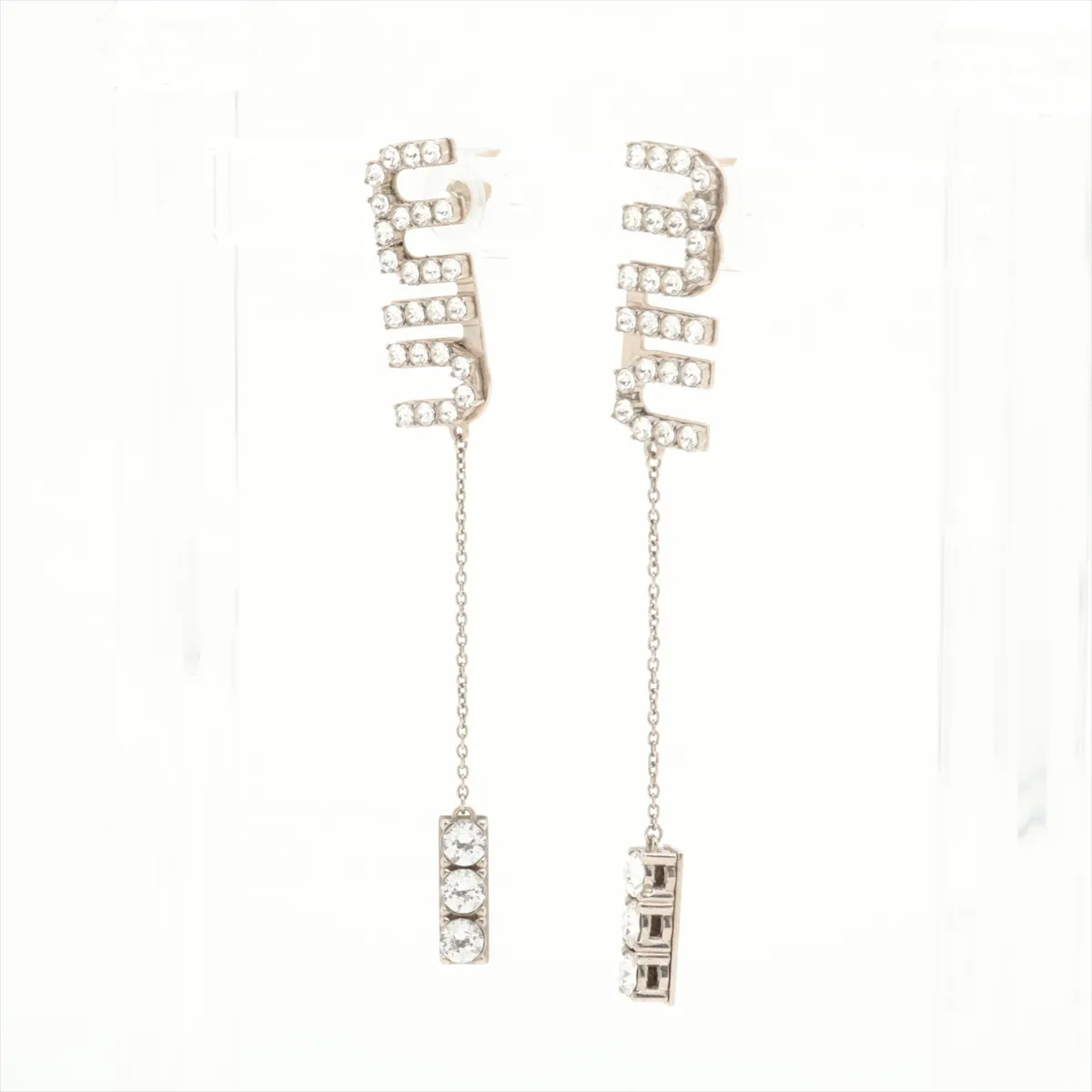 Logo Earrings (for both ears) GP x Rhinestone Silver — view 3