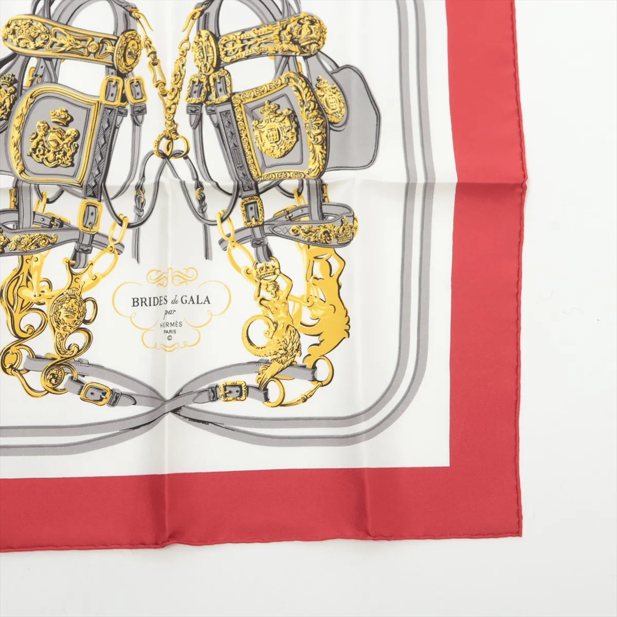 Carre 45 BRIDES de GALA Ceremonial Bridle Scarf, Silk, Red, Slight wear and snags. — view 4