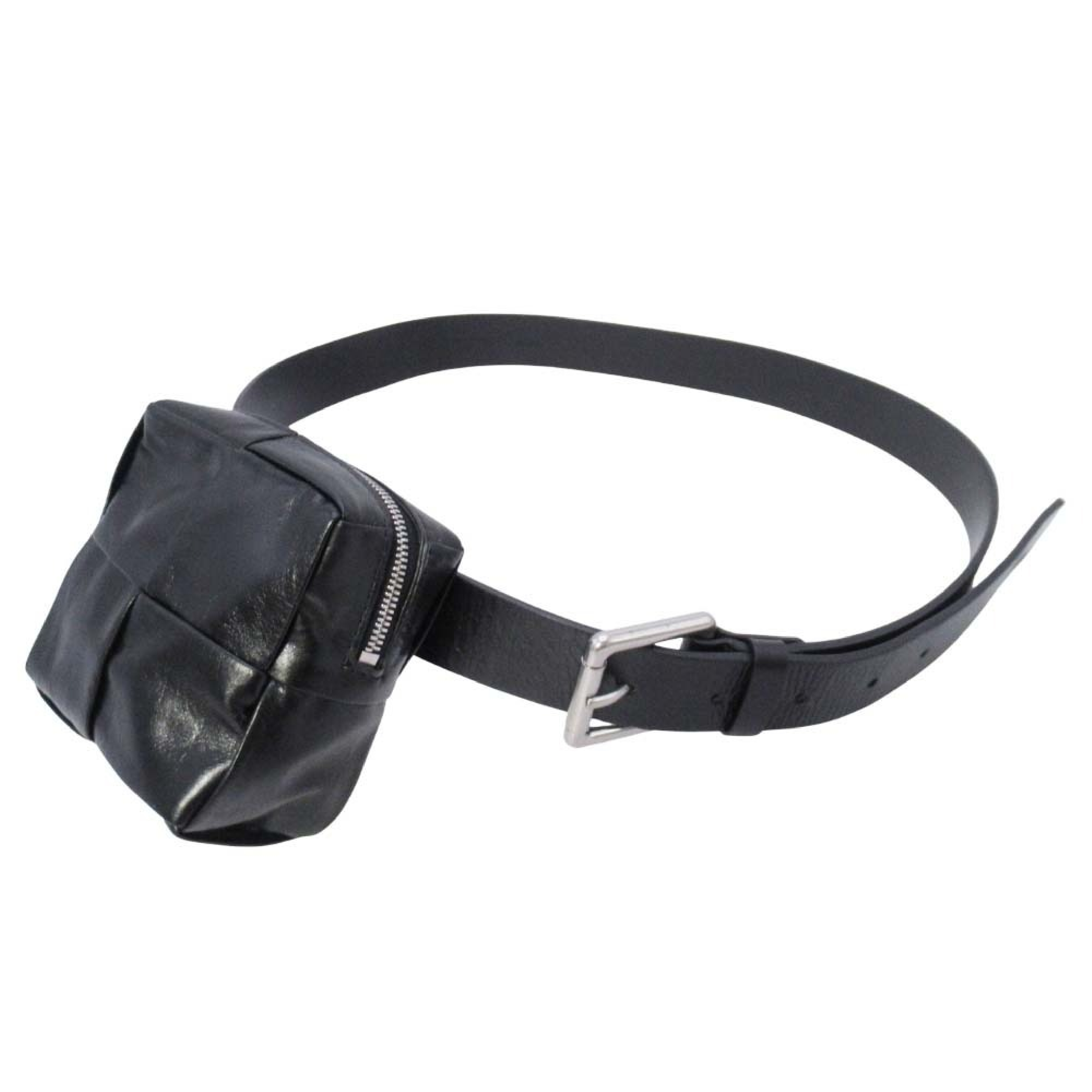 Maxi Intrecciato Leather Cassette Belt Pouch Black Waist Bag
