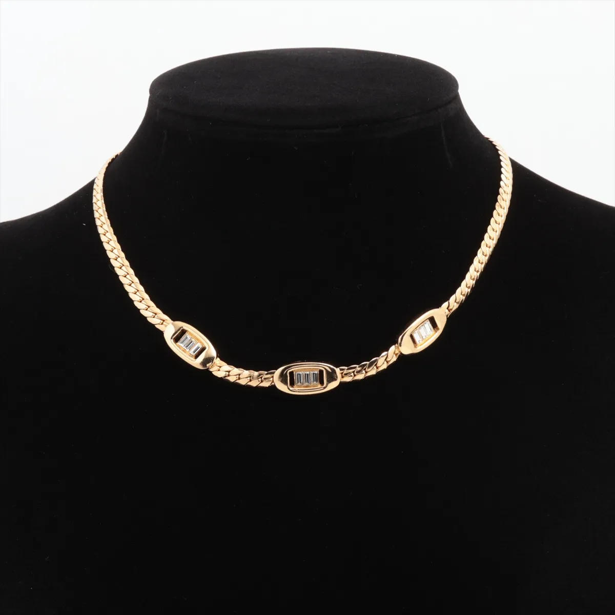 necklace, GP x rhinestones, gold, — view 6