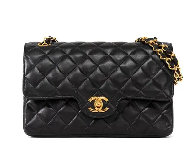Double flap matelassé black lambskin bag