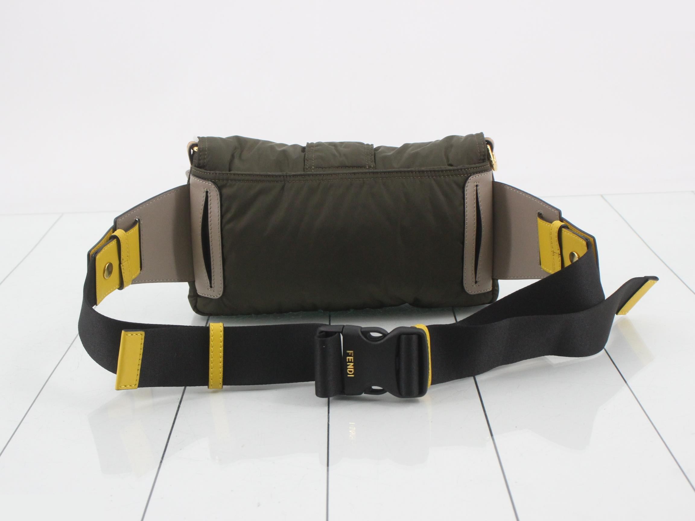 7VA472 Mamma Bucket Nylon Shoulder Bag Khaki FF Logo — view 2