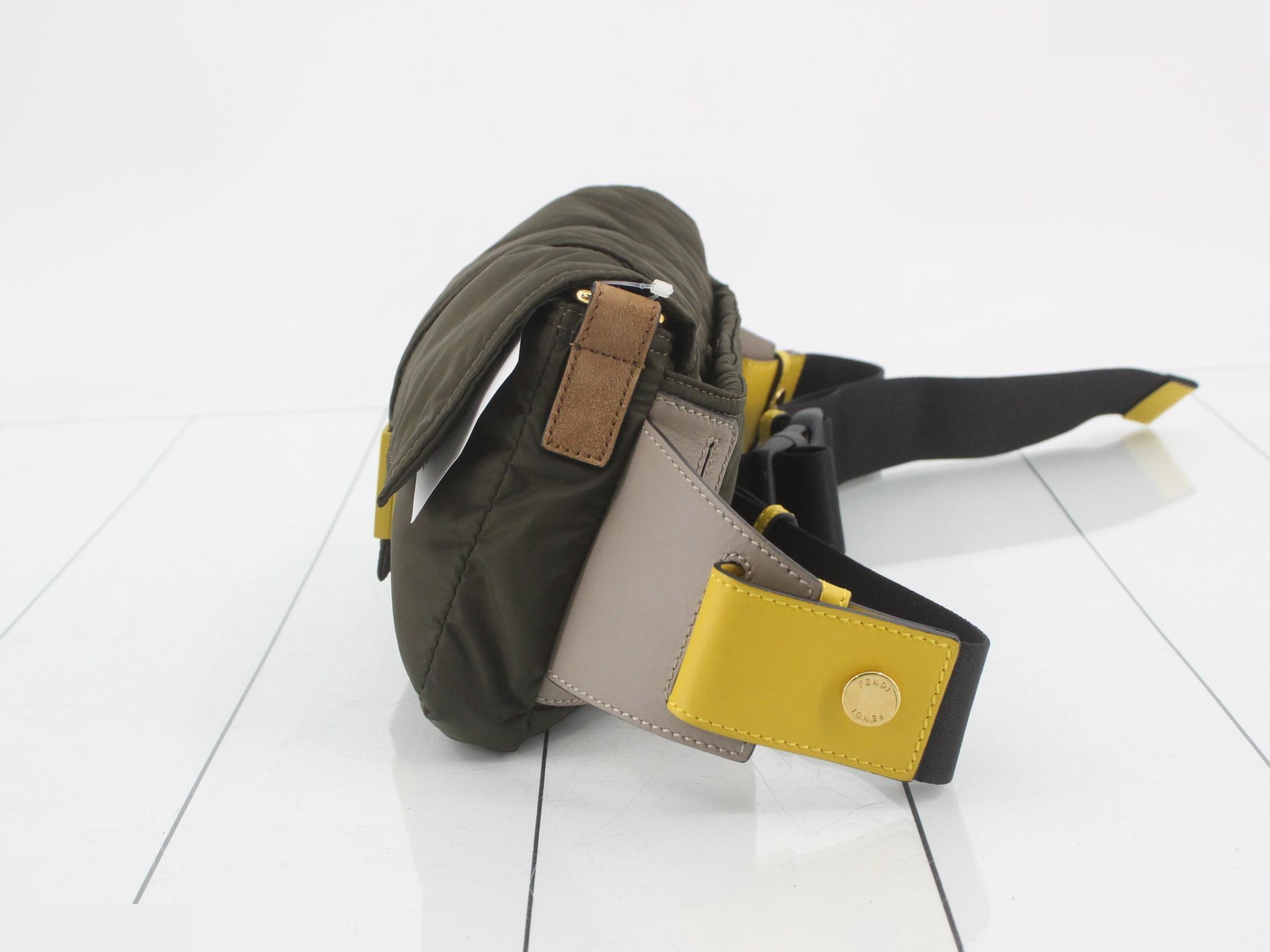 7VA472 Mamma Bucket Nylon Shoulder Bag Khaki FF Logo — view 3