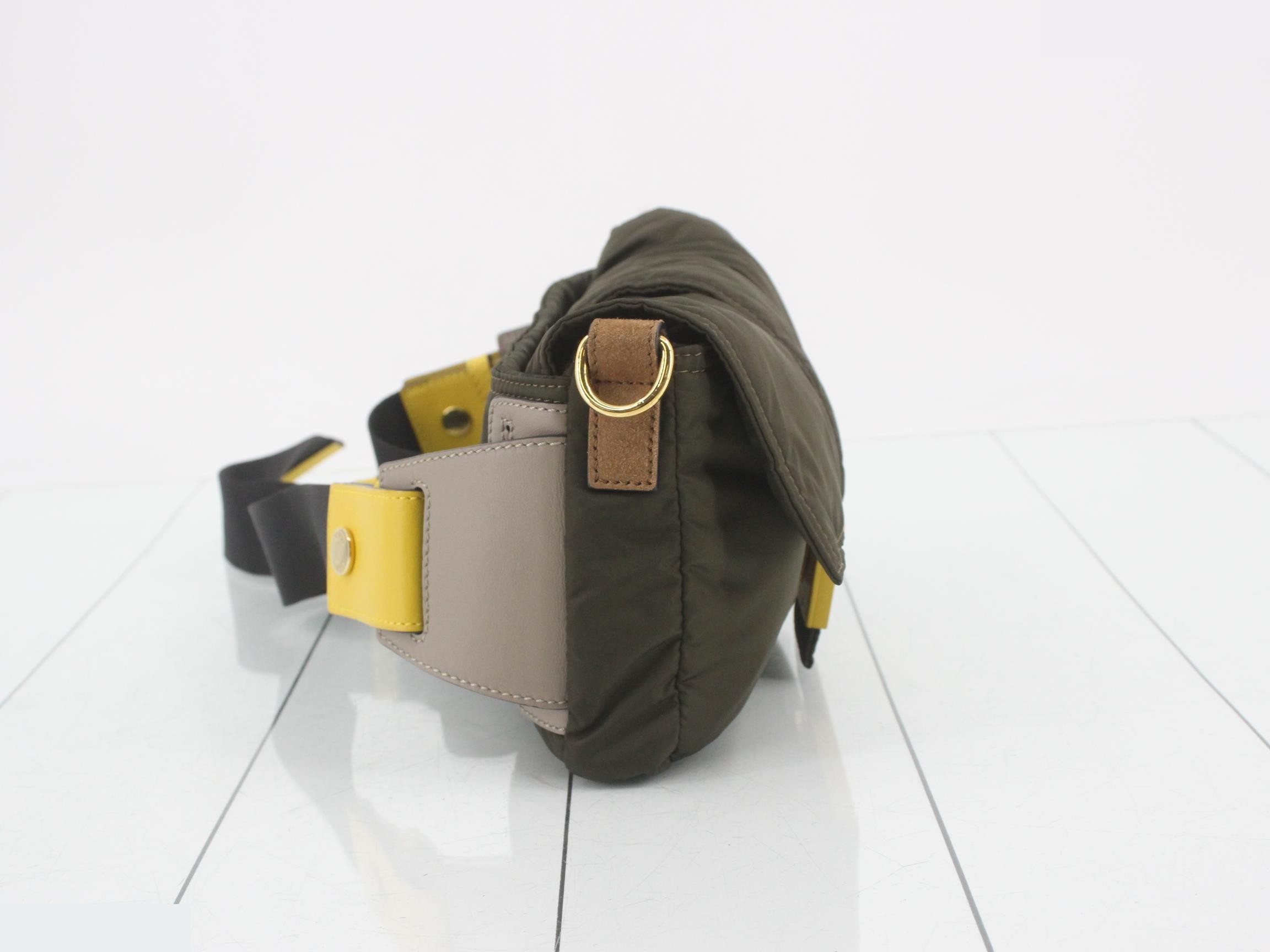 7VA472 Mamma Bucket Nylon Shoulder Bag Khaki FF Logo — view 4