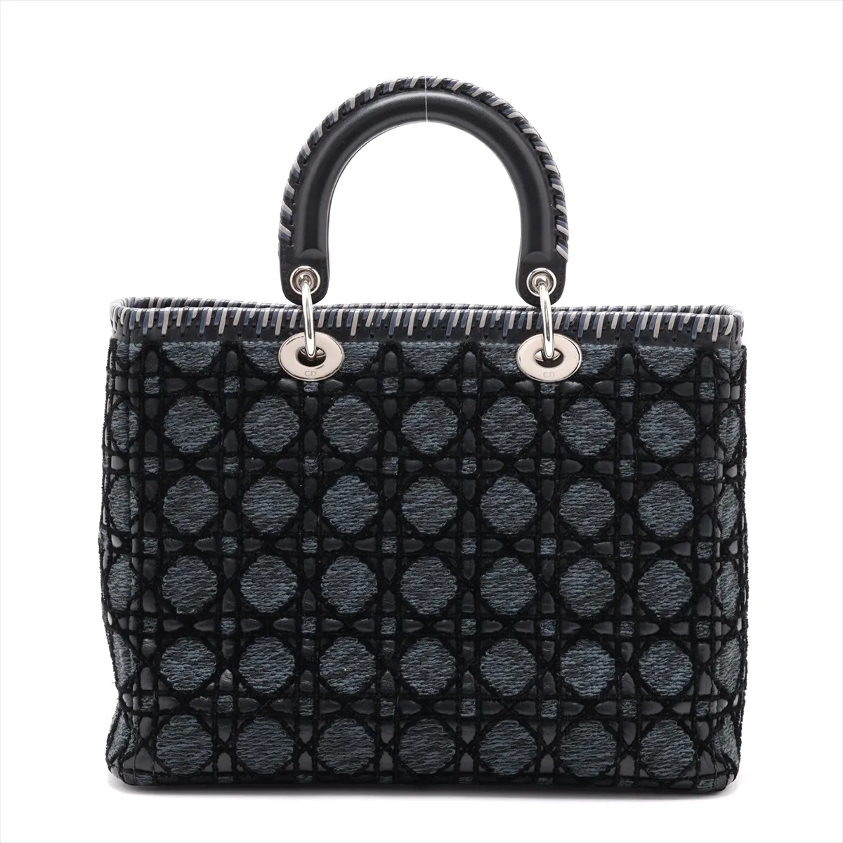 Lady Dior Cannage Tweed x Leather 2-Way Handbag, Blue x Black — view 2