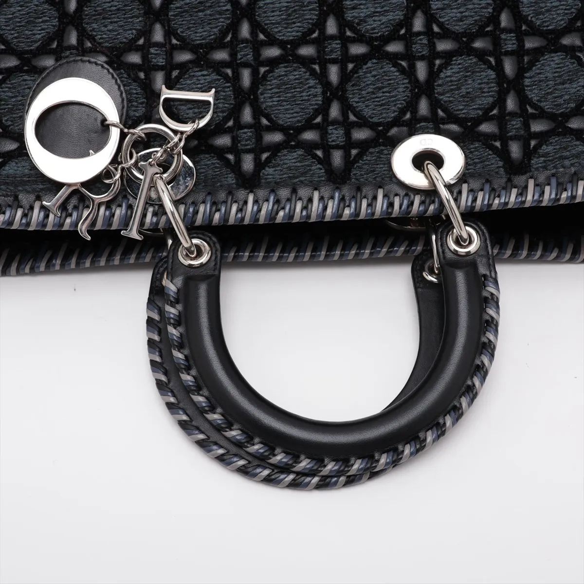 Lady Dior Cannage Tweed x Leather 2-Way Handbag, Blue x Black — view 5