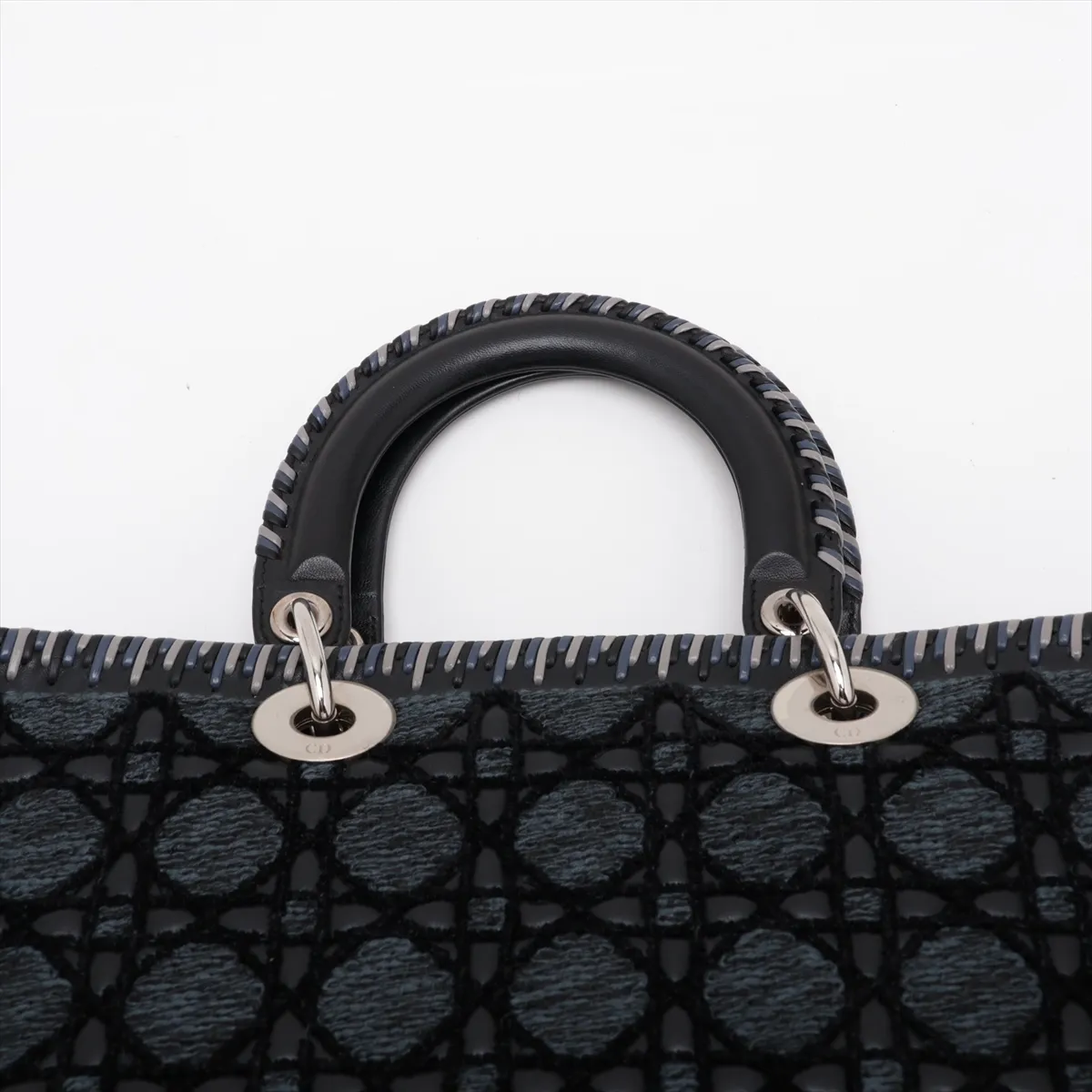 Lady Dior Cannage Tweed x Leather 2-Way Handbag, Blue x Black — view 6