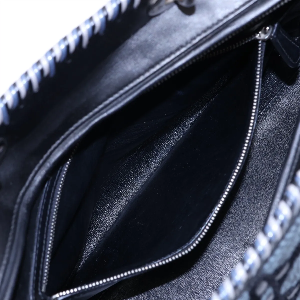 Lady Dior Cannage Tweed x Leather 2-Way Handbag, Blue x Black — view 9