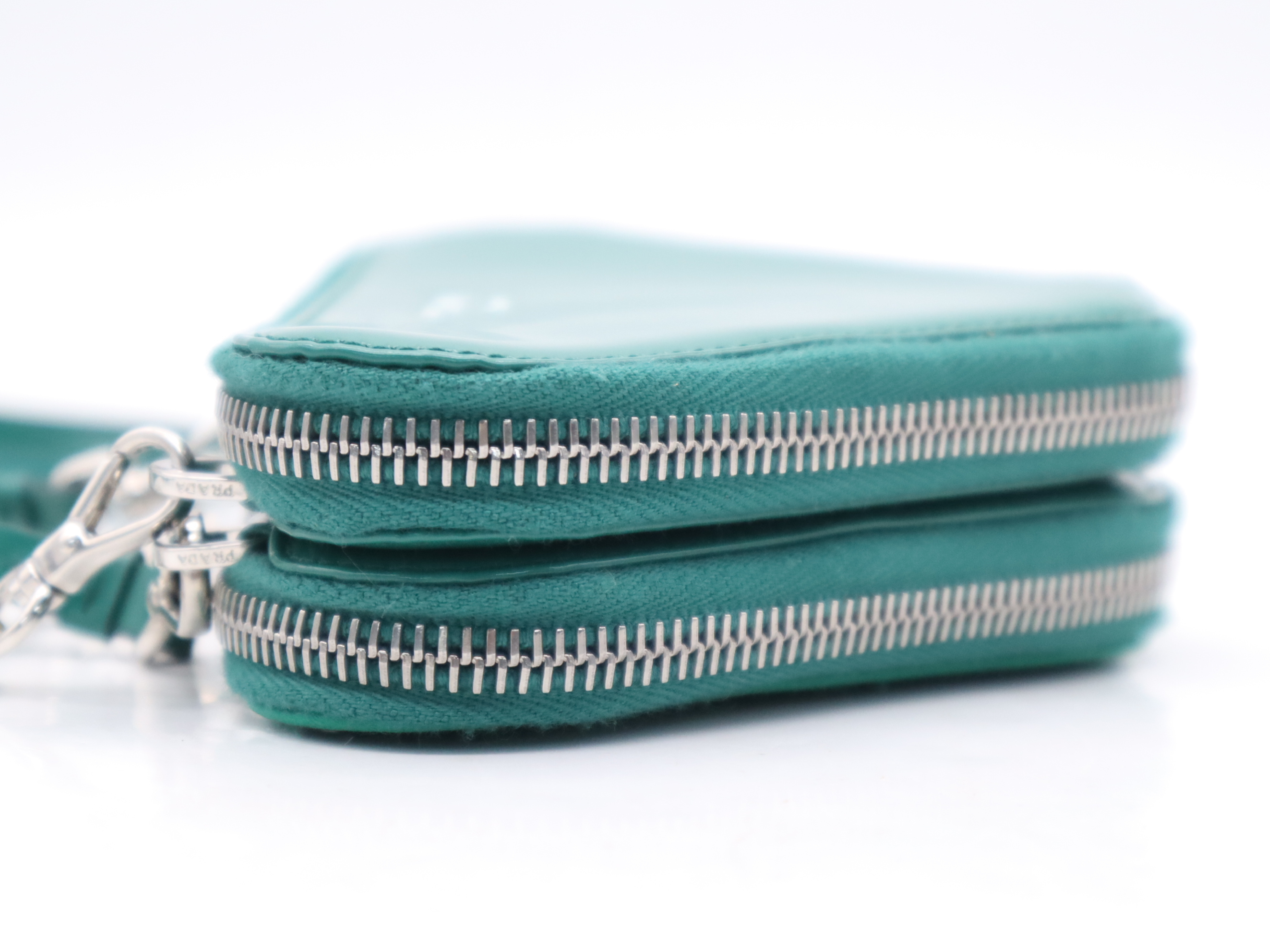 1NR015 Leather Bijou Triangle Mini Pouch Green Silver Hardware with Box Shoulder Bag — view 3