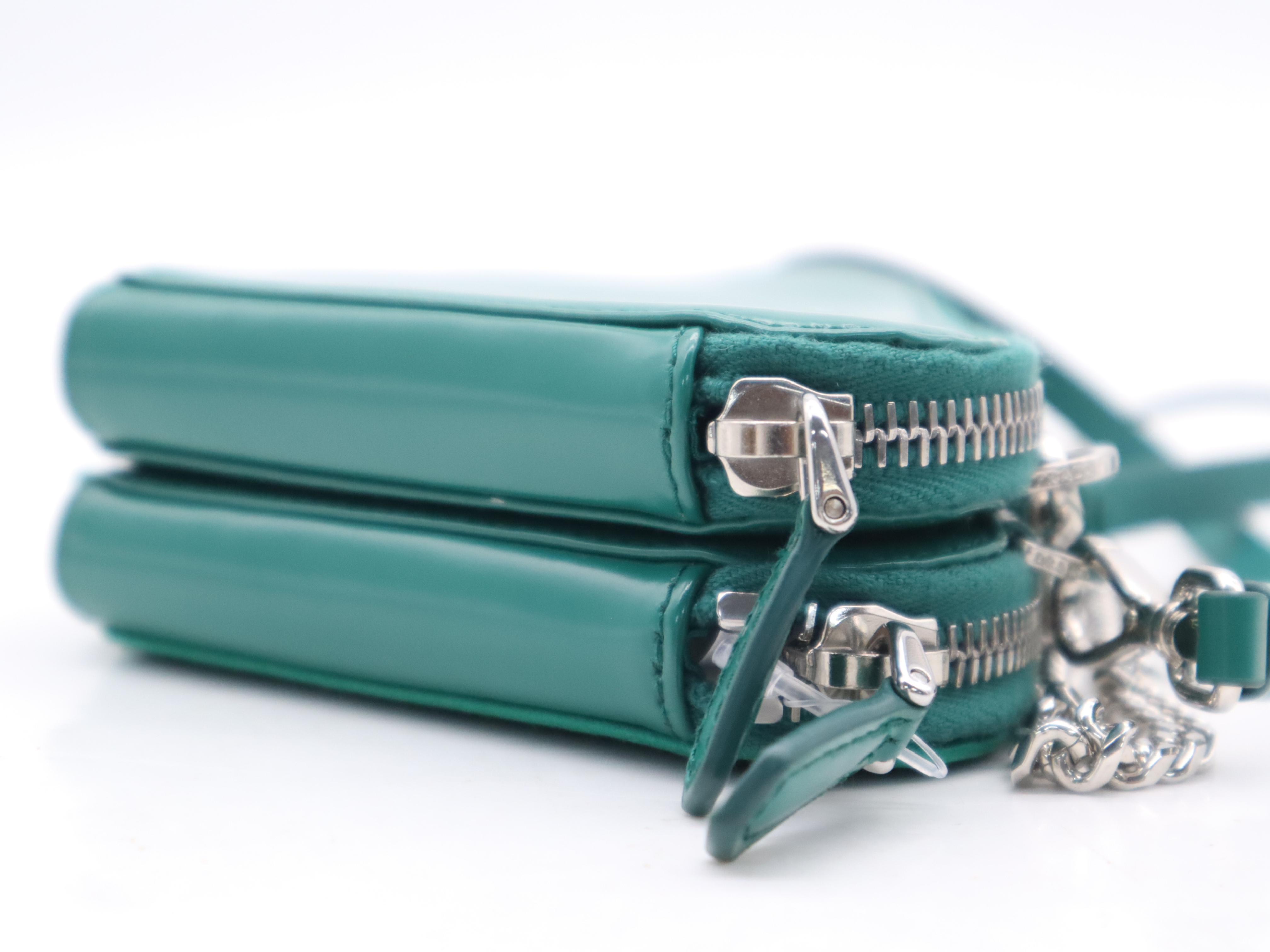 1NR015 Leather Bijou Triangle Mini Pouch Green Silver Hardware with Box Shoulder Bag — view 5