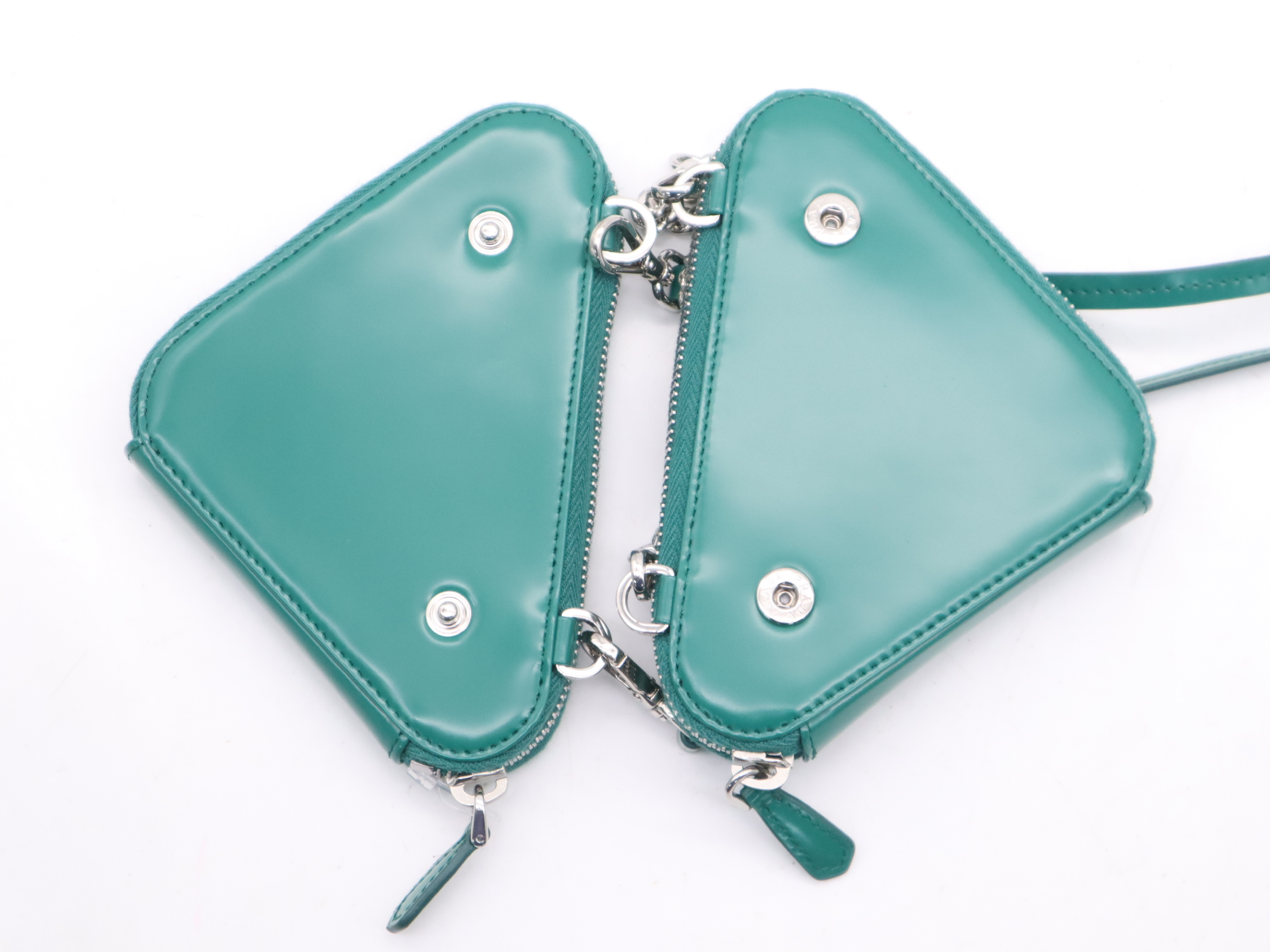 1NR015 Leather Bijou Triangle Mini Pouch Green Silver Hardware with Box Shoulder Bag — view 6