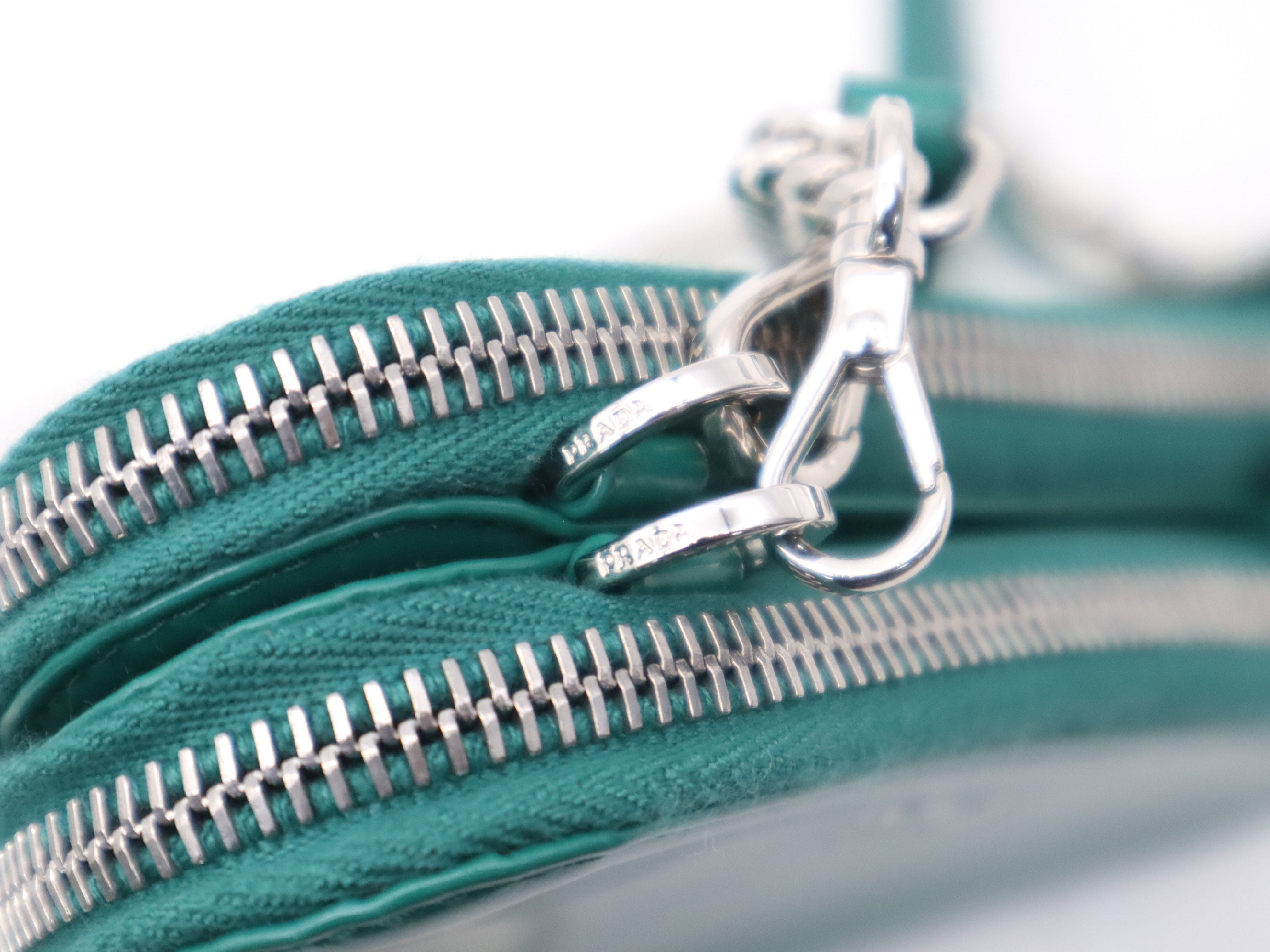 1NR015 Leather Bijou Triangle Mini Pouch Green Silver Hardware with Box Shoulder Bag — view 8