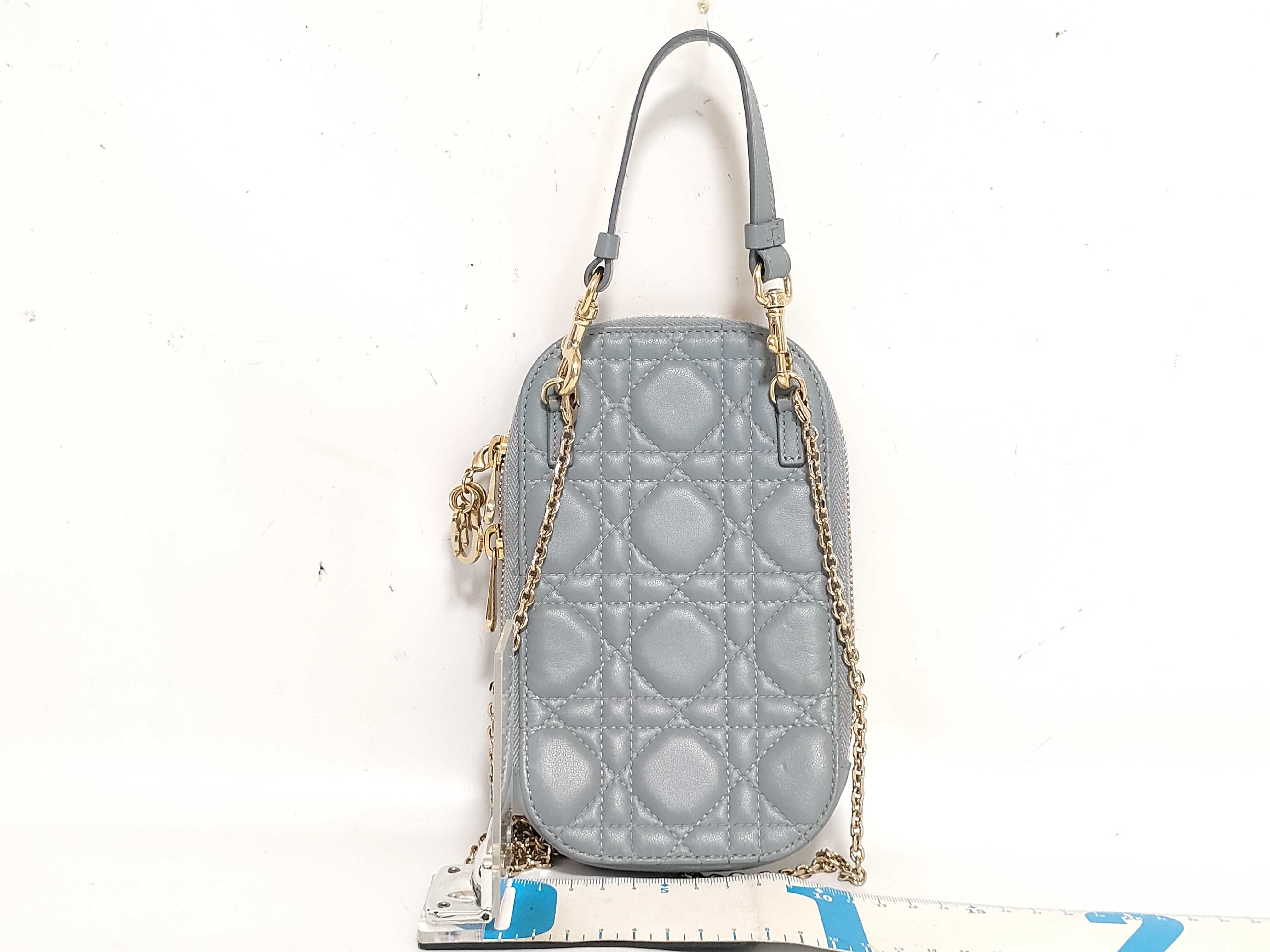 Cannage Phone Holder Leather 2-Way Shoulder Bag Blue Handbag — view 2