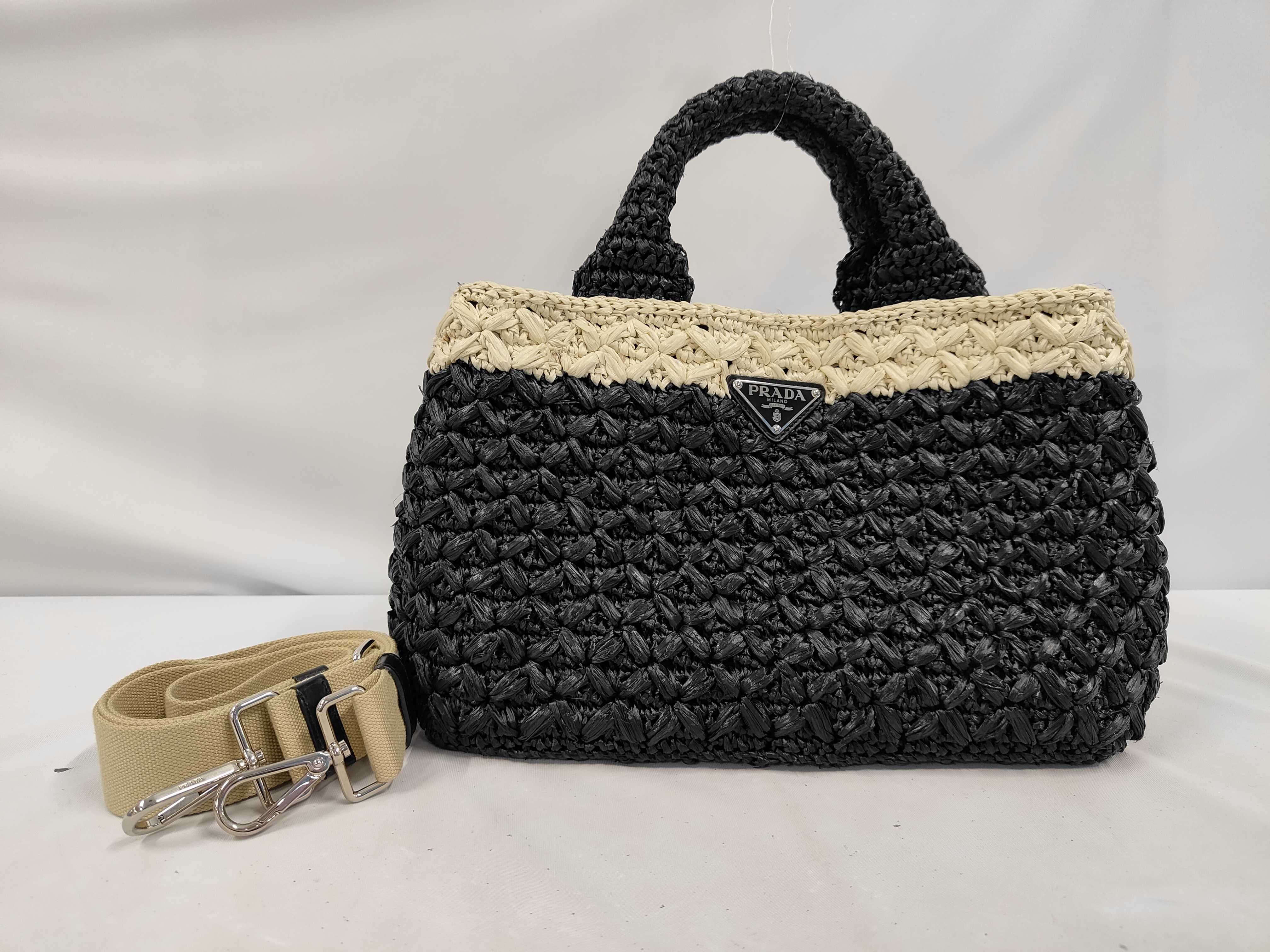 Canapa Raffia 2-Way Handbag, Black BN2889