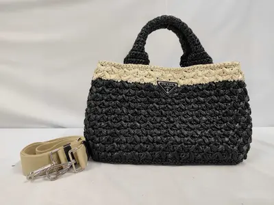 Canapa Raffia 2-Way Handbag, Black BN2889