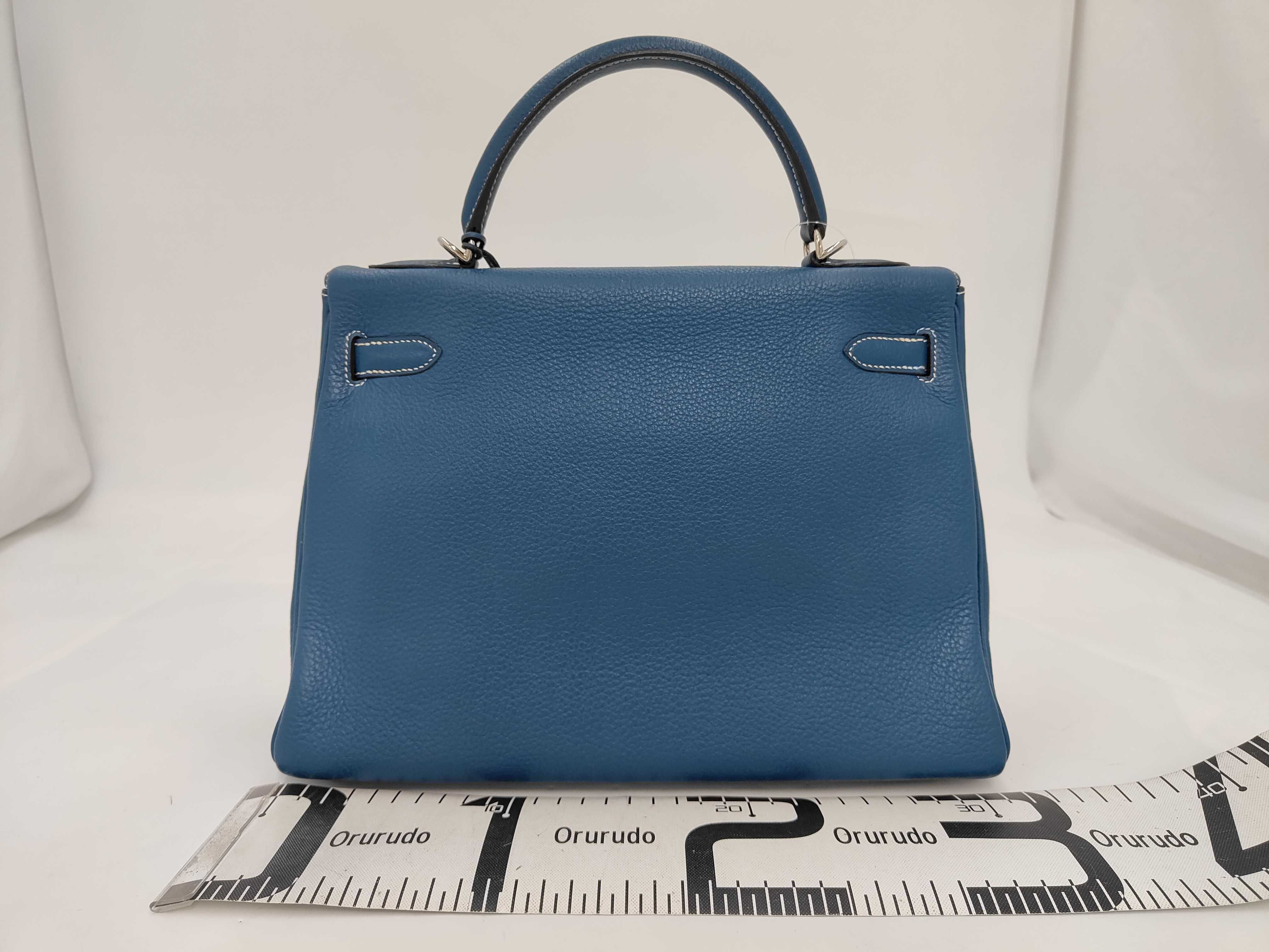 Kelly 32, external stitching, blue, silver hardware, F handbag — view 2