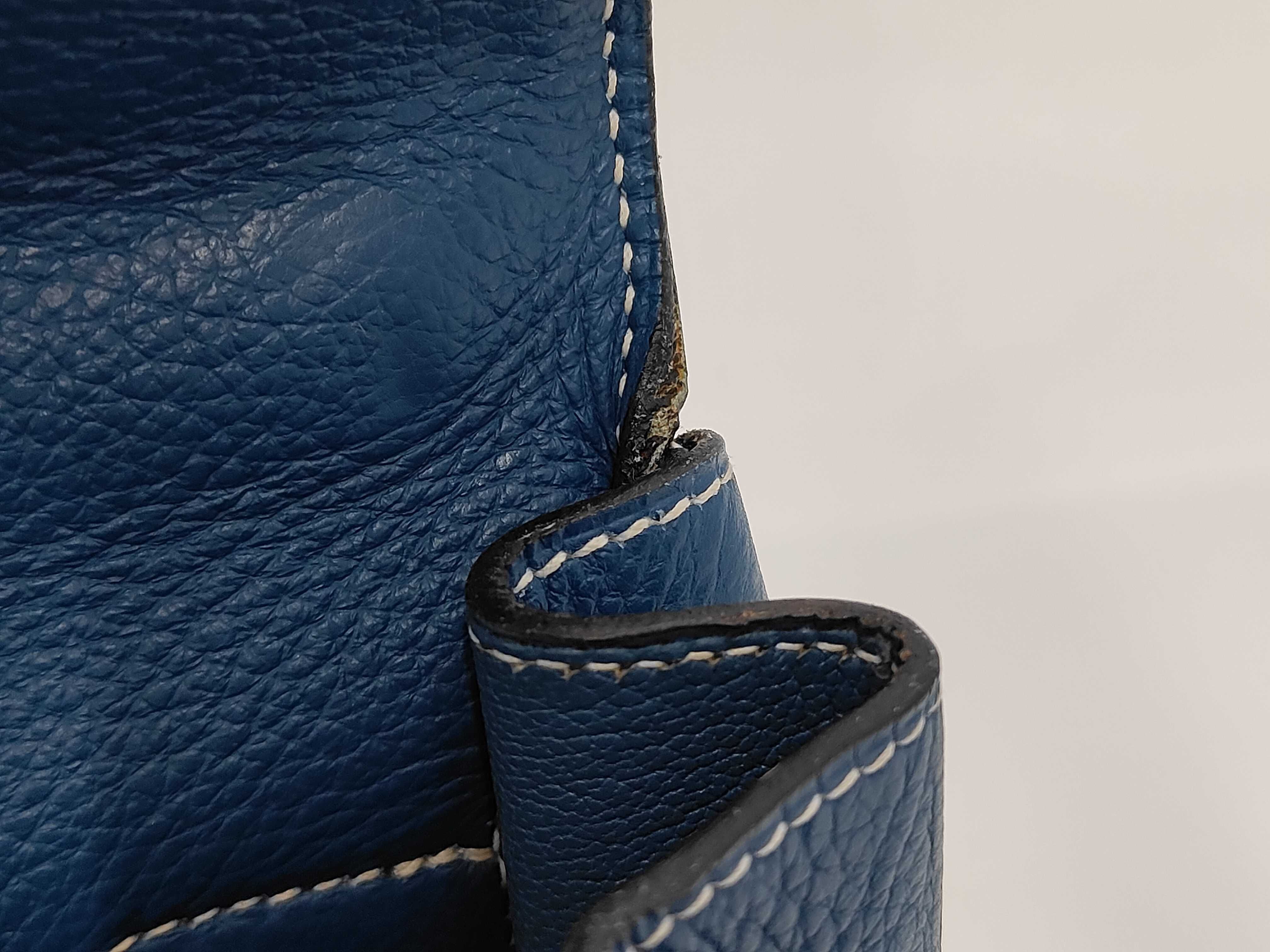 Kelly 32, external stitching, blue, silver hardware, F handbag — view 11