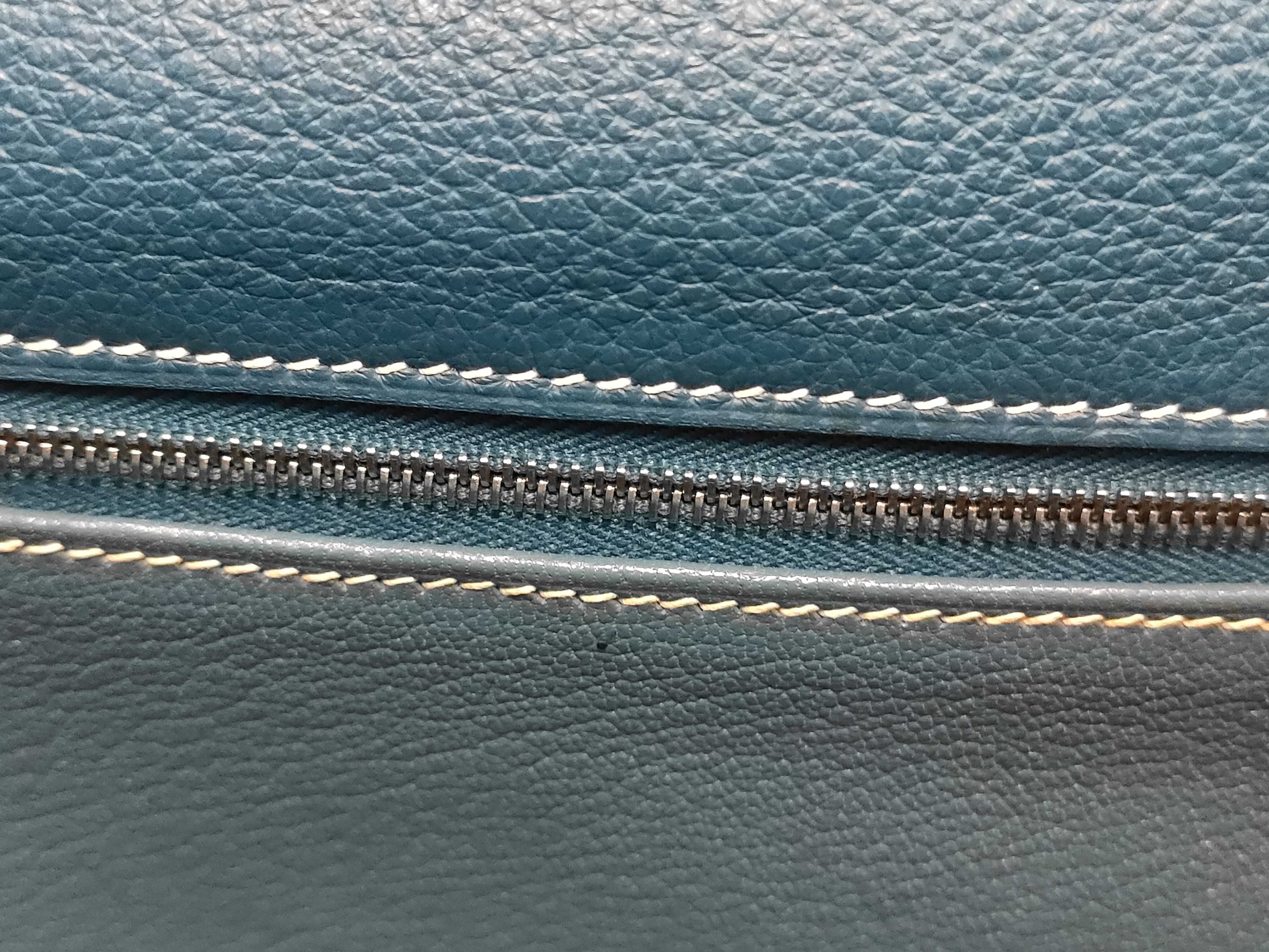 Kelly 32, external stitching, blue, silver hardware, F handbag — view 13
