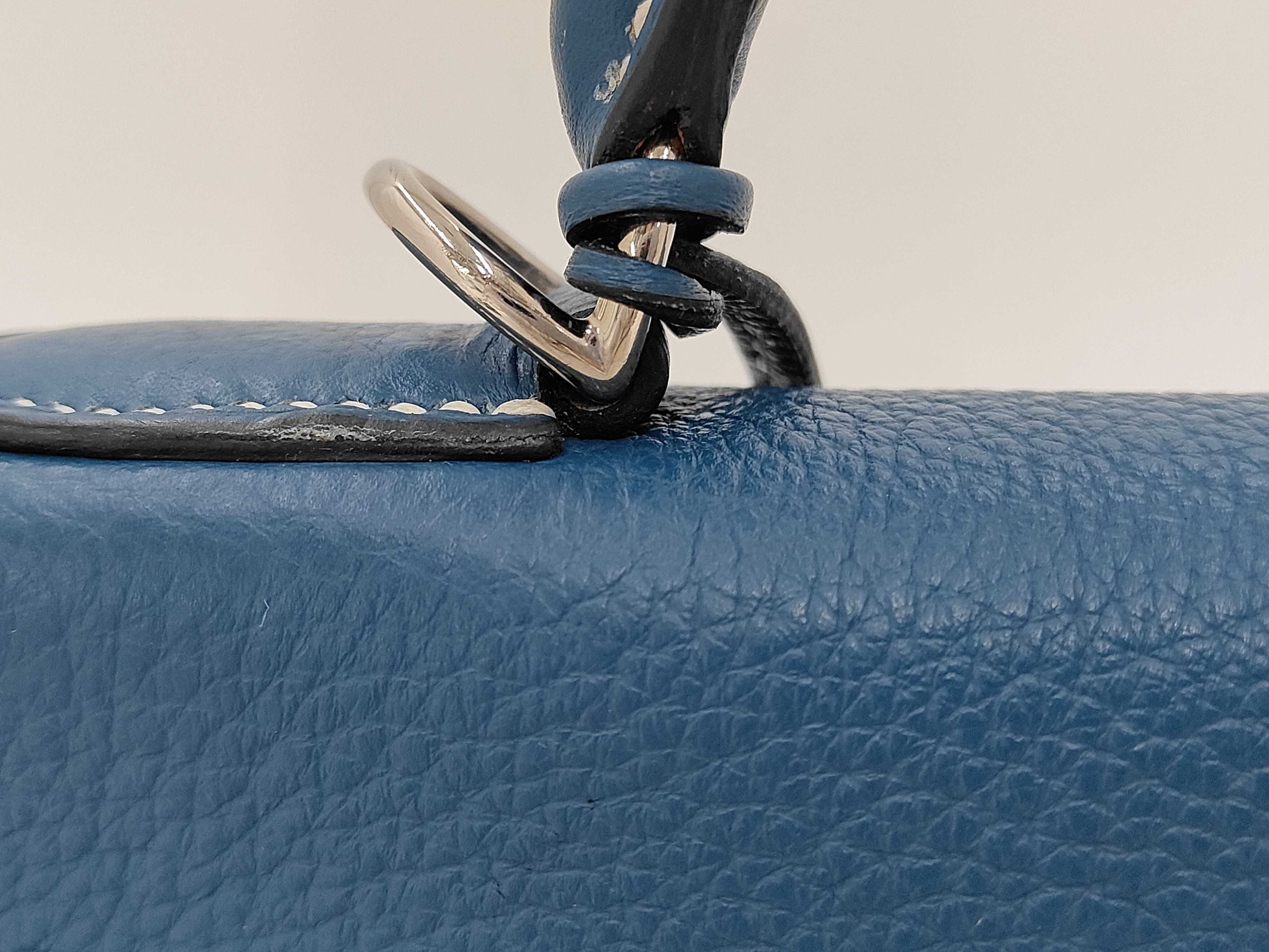 Kelly 32, external stitching, blue, silver hardware, F handbag — view 3