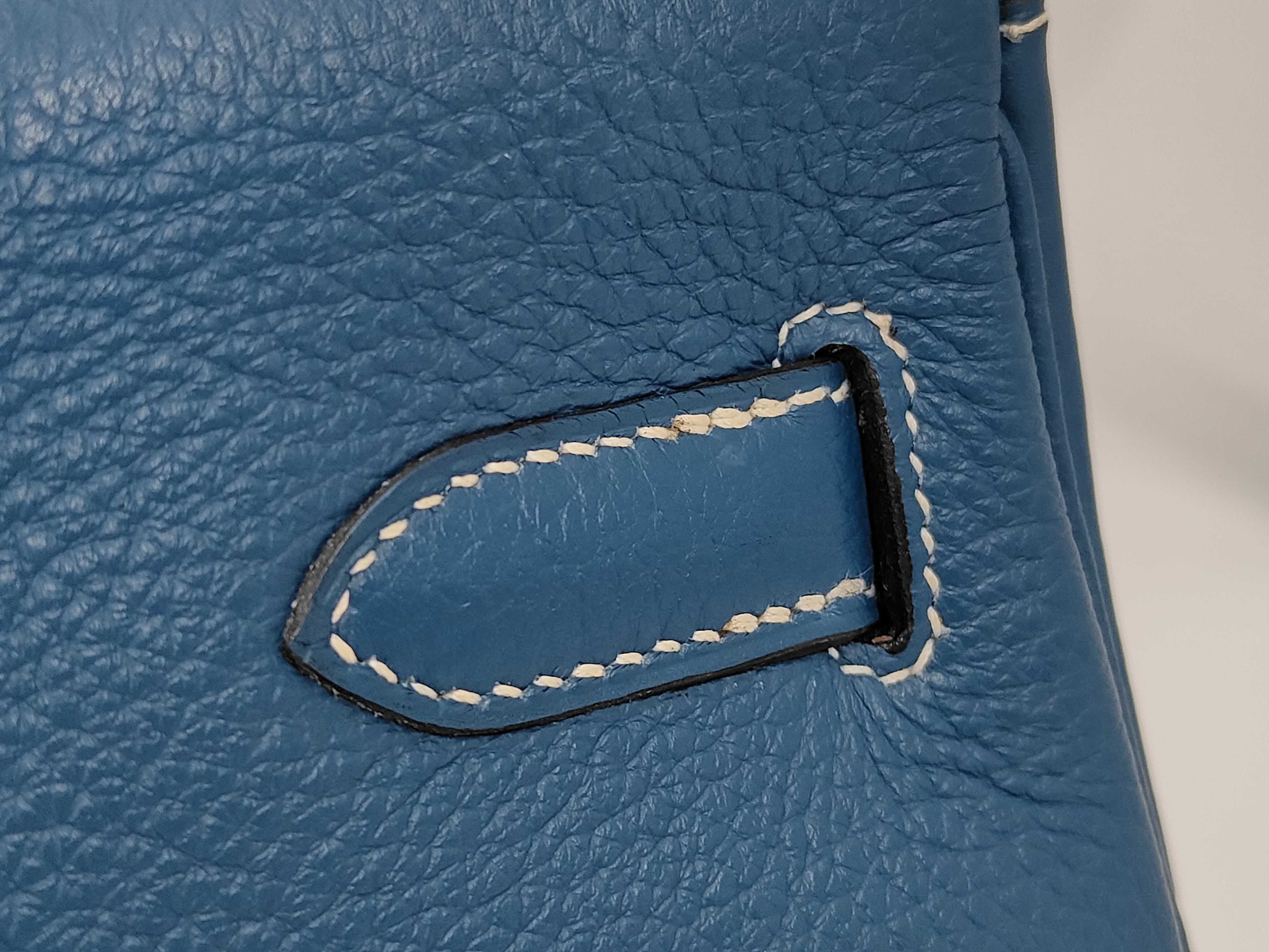 Kelly 32, external stitching, blue, silver hardware, F handbag — view 4