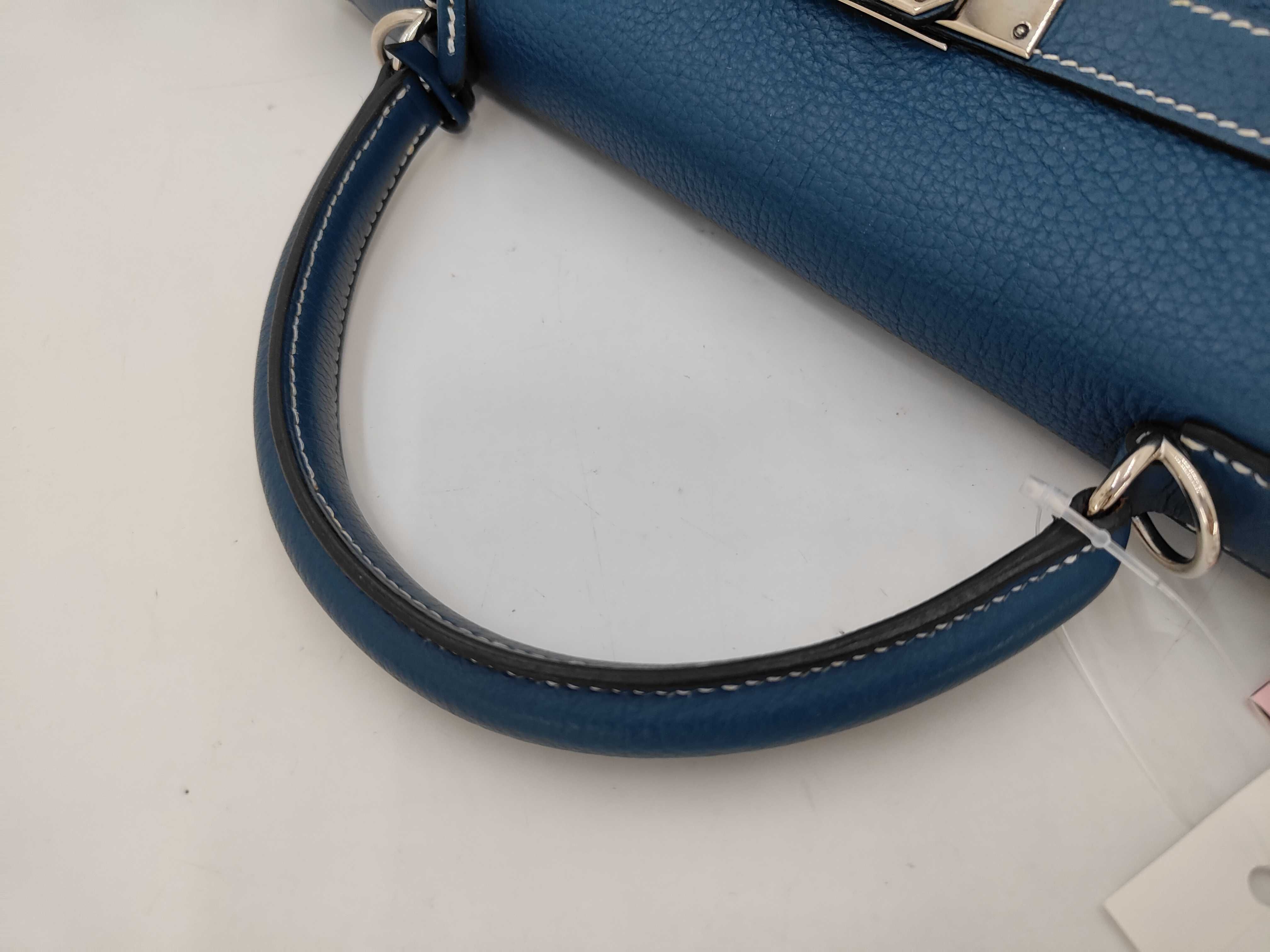 Kelly 32, external stitching, blue, silver hardware, F handbag — view 5