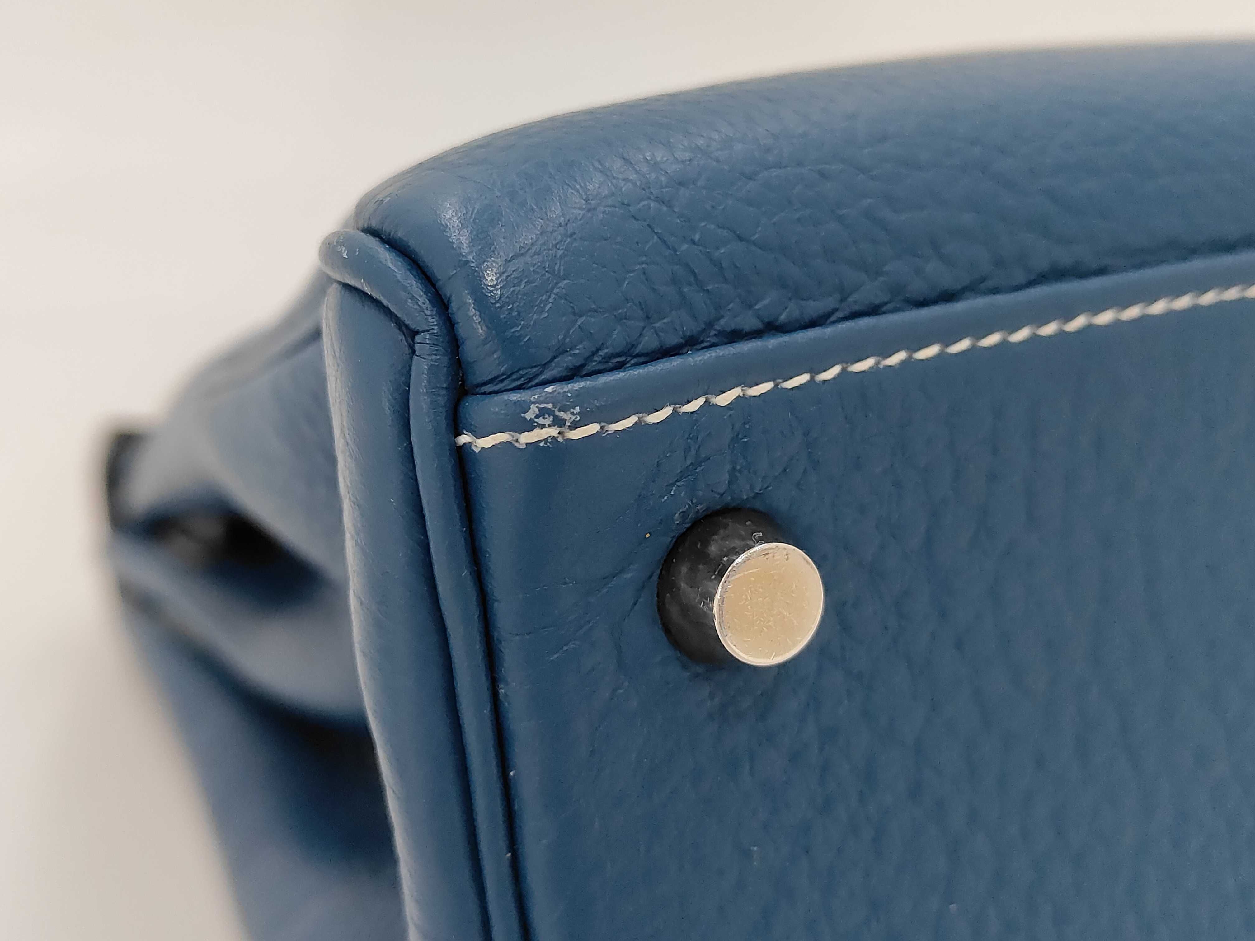 Kelly 32, external stitching, blue, silver hardware, F handbag — view 7