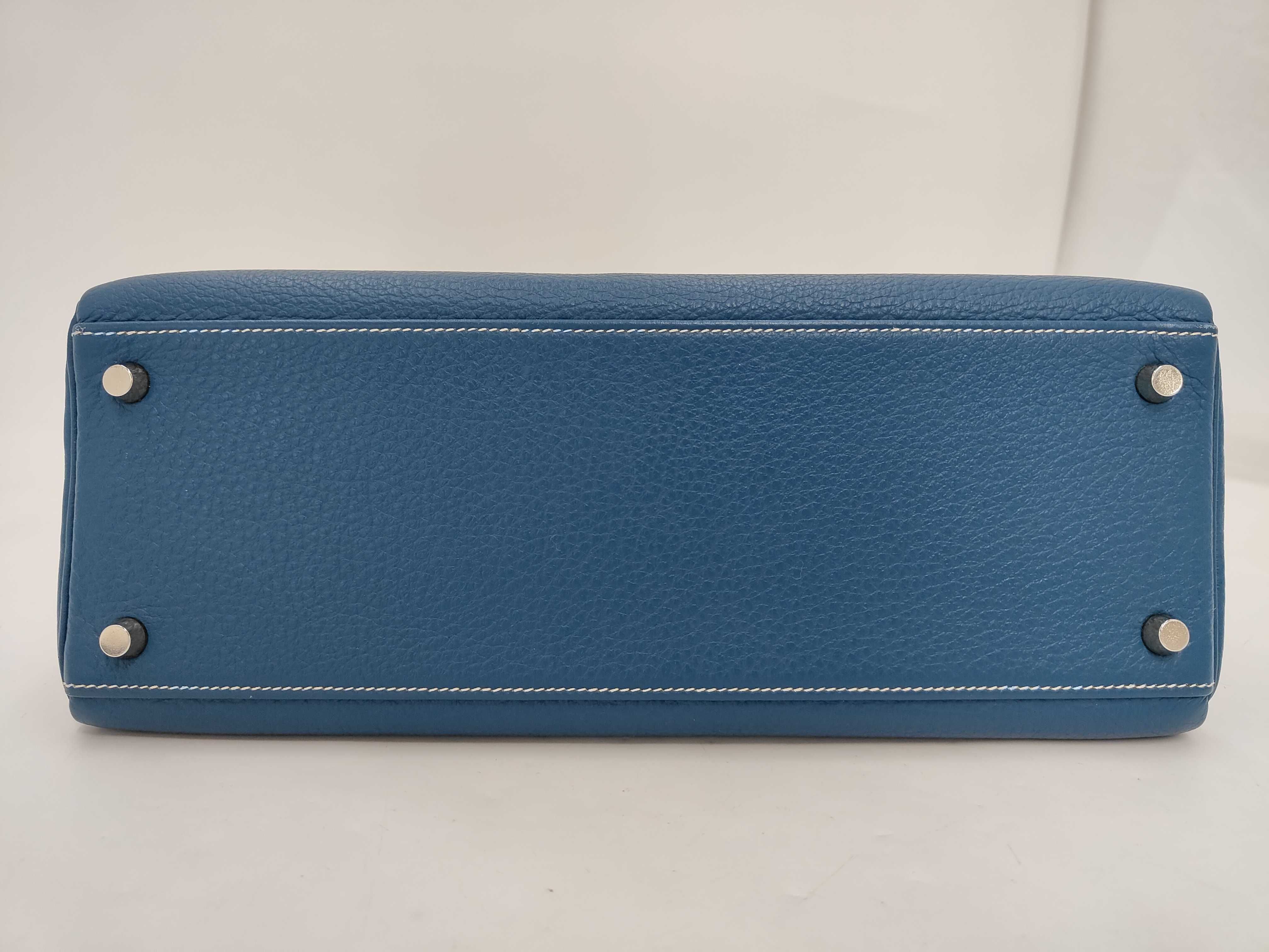 Kelly 32, external stitching, blue, silver hardware, F handbag — view 8