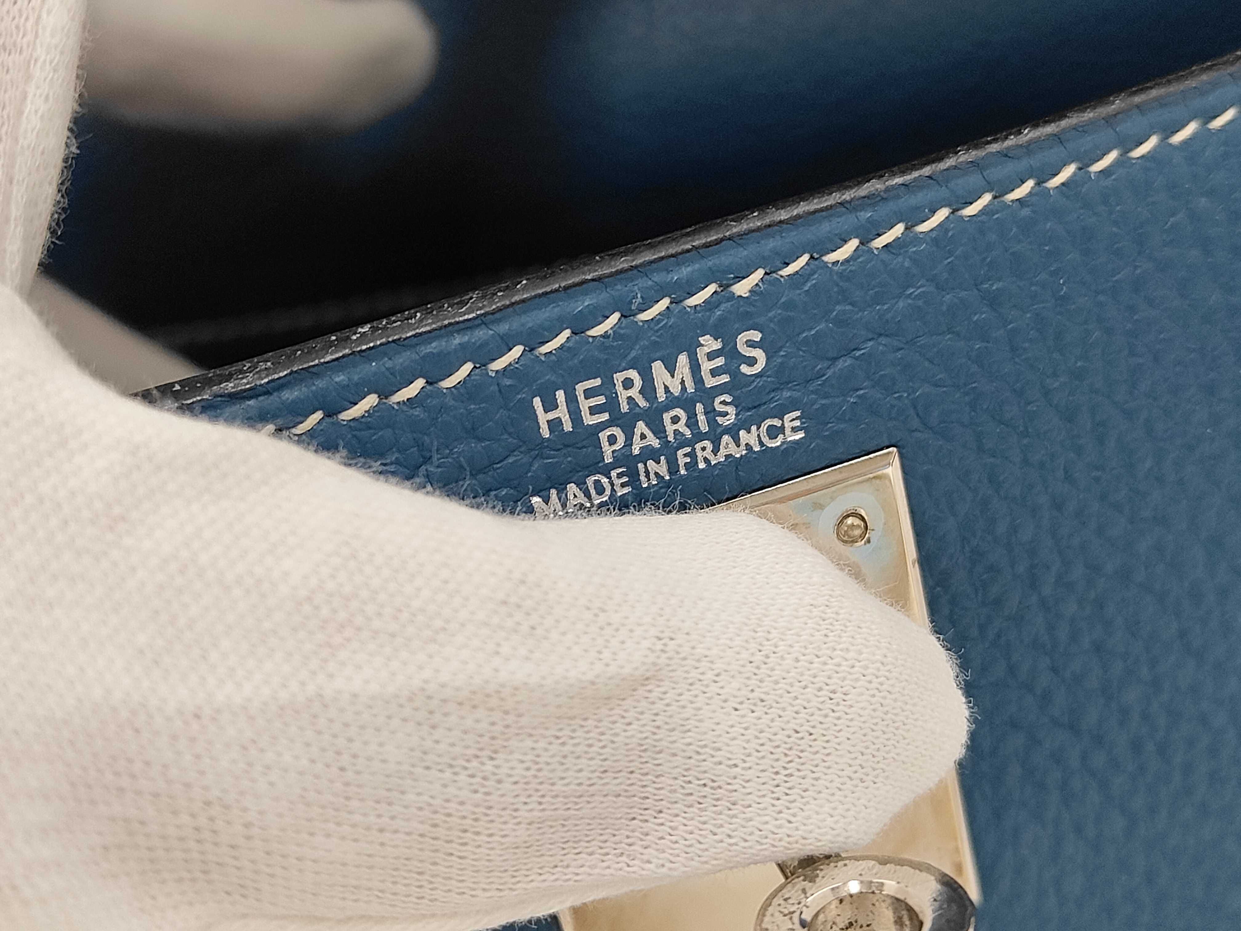 Kelly 32, external stitching, blue, silver hardware, F handbag — view 10
