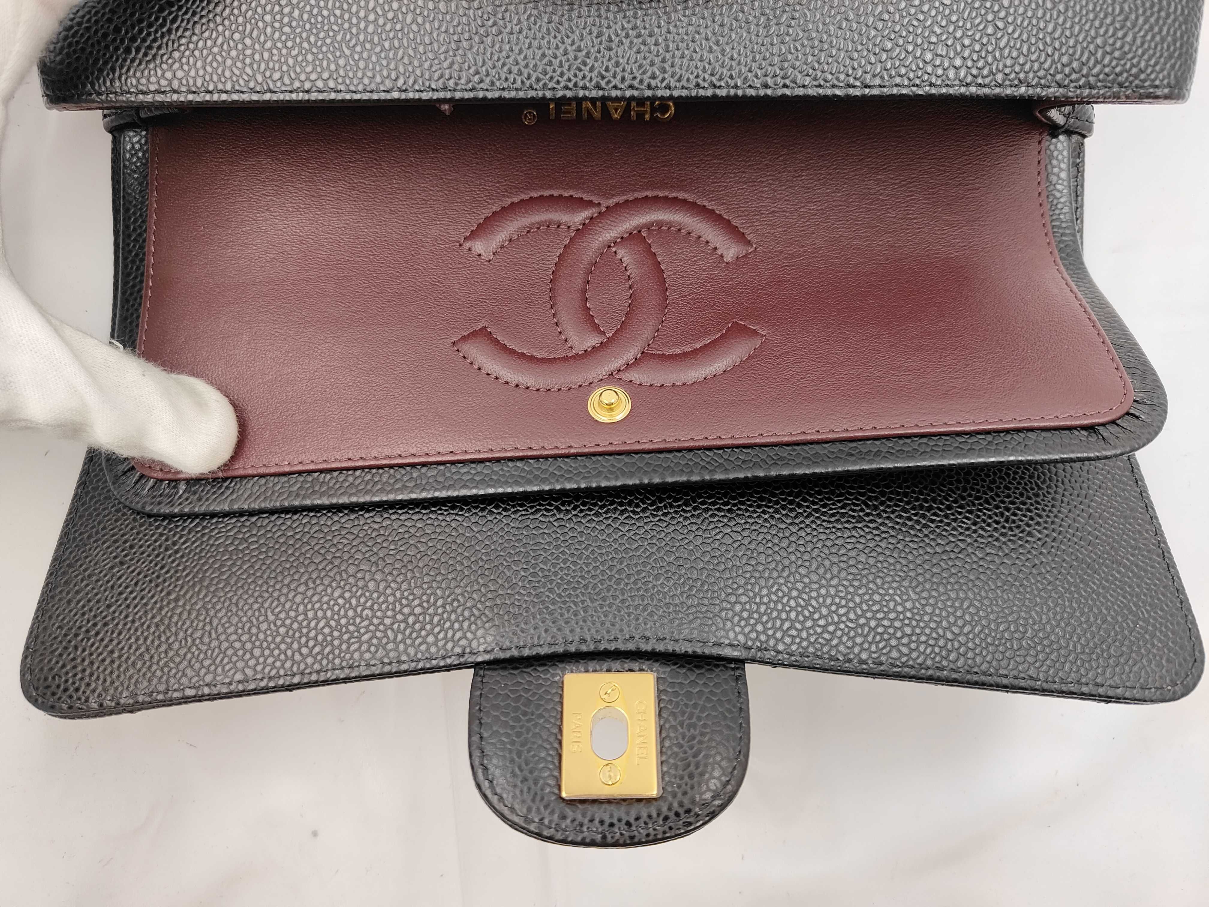 Double Flap 25cm Chain Shoulder Bag, Caviar Leather, Black, Gold Hardware, Card Holder, 26927223 — view 6