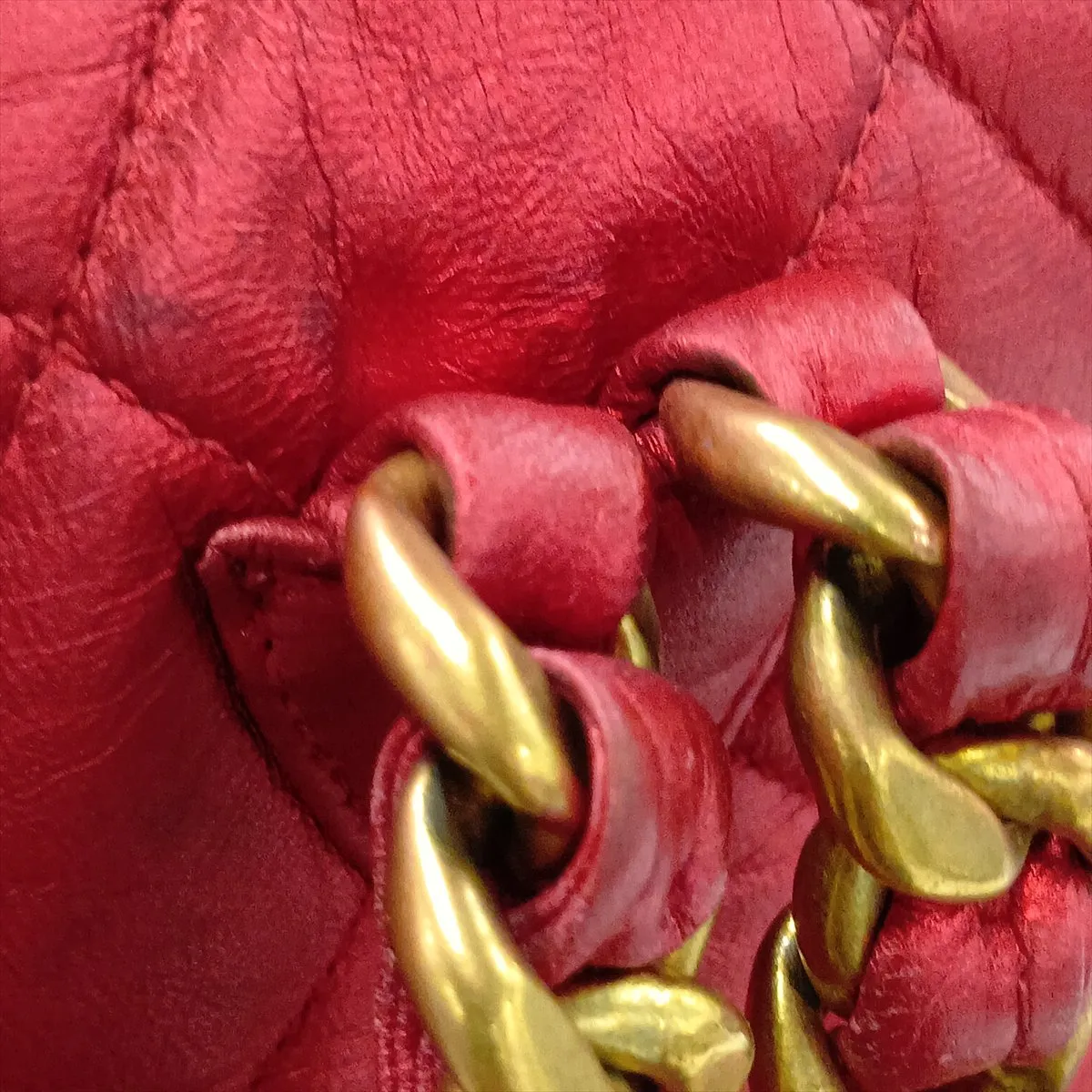 Matelassé Lambskin Chain Backpack, Red with Gold Hardware, 2971241, Series 2 — view 11