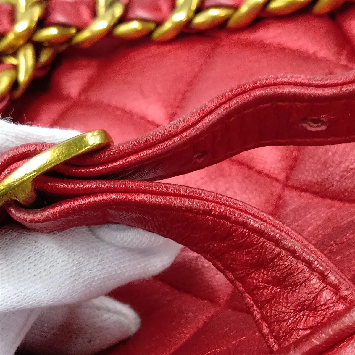 Matelassé Lambskin Chain Backpack, Red with Gold Hardware, 2971241, Series 2 — view 12