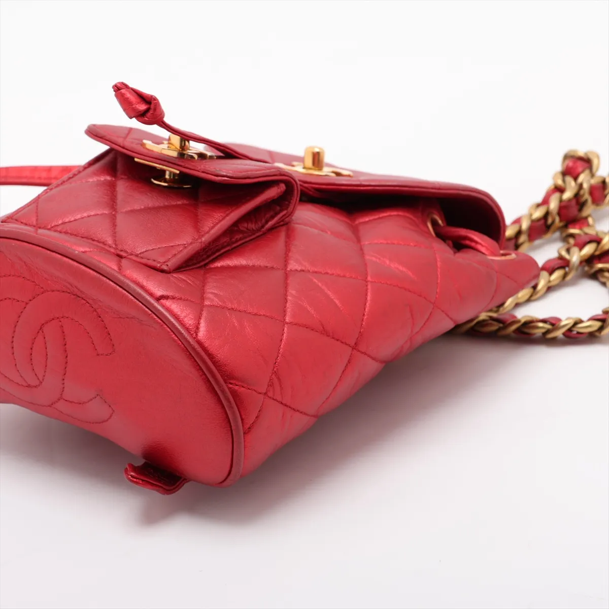 Matelassé Lambskin Chain Backpack, Red with Gold Hardware, 2971241, Series 2 — view 3