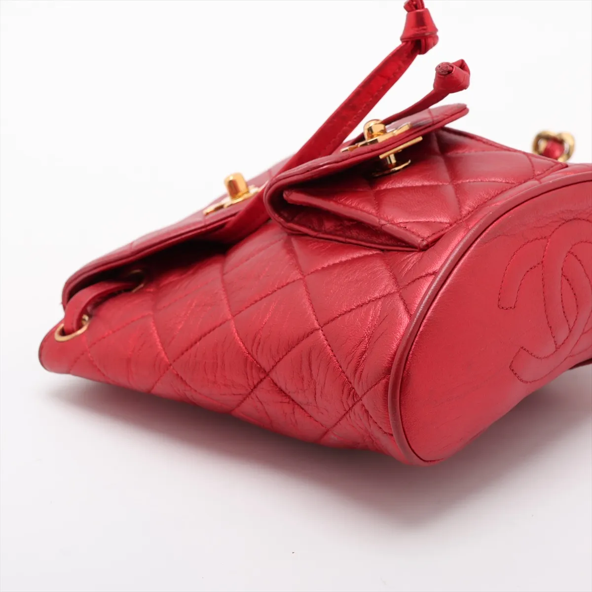 Matelassé Lambskin Chain Backpack, Red with Gold Hardware, 2971241, Series 2 — view 4