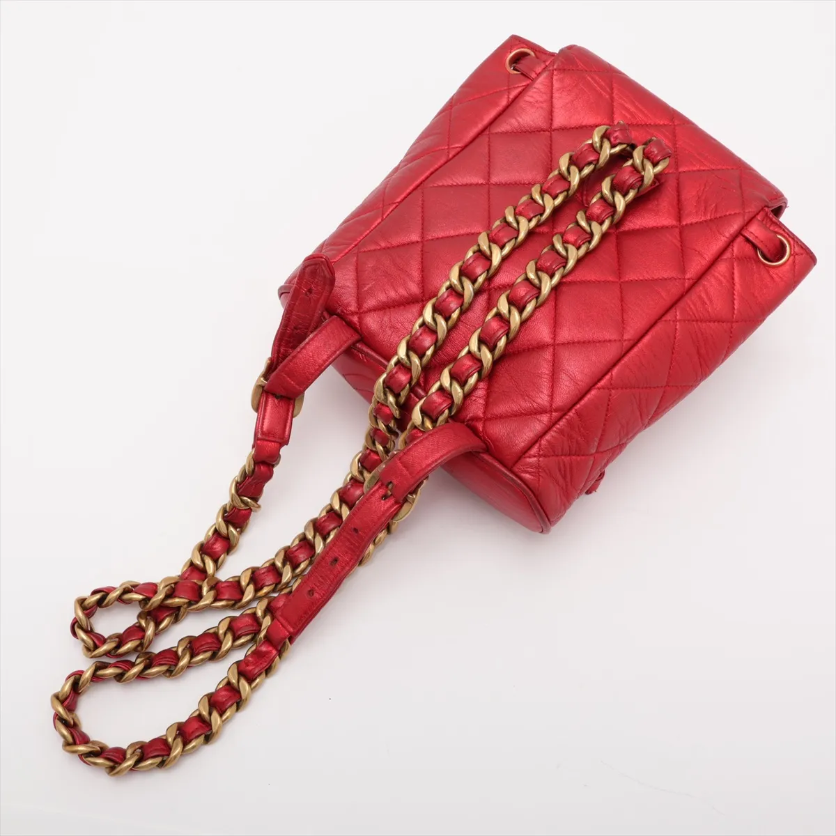 Matelassé Lambskin Chain Backpack, Red with Gold Hardware, 2971241, Series 2 — view 5