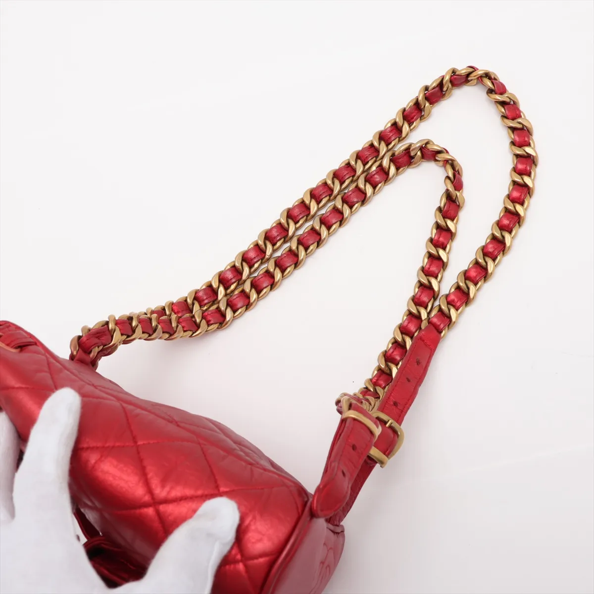 Matelassé Lambskin Chain Backpack, Red with Gold Hardware, 2971241, Series 2 — view 6