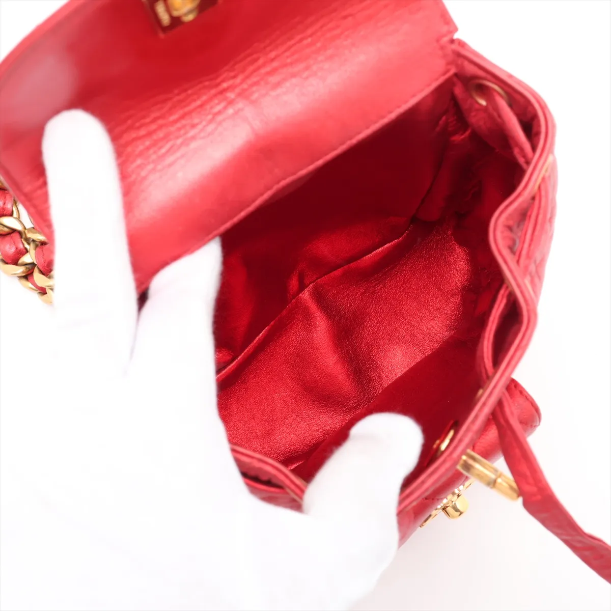 Matelassé Lambskin Chain Backpack, Red with Gold Hardware, 2971241, Series 2 — view 7