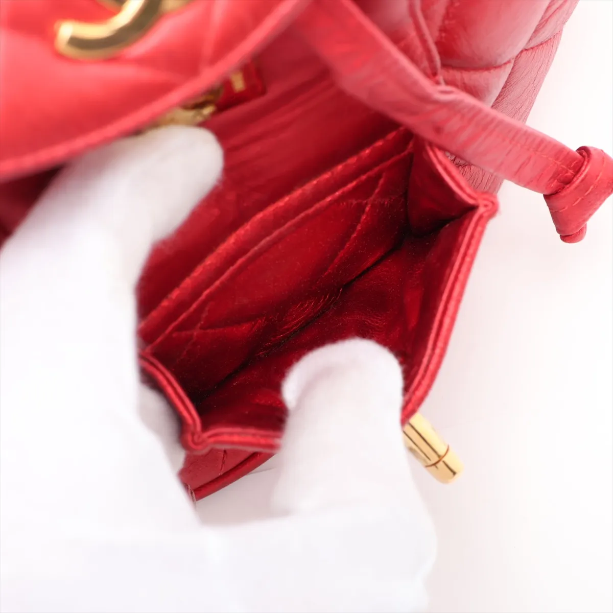 Matelassé Lambskin Chain Backpack, Red with Gold Hardware, 2971241, Series 2 — view 8
