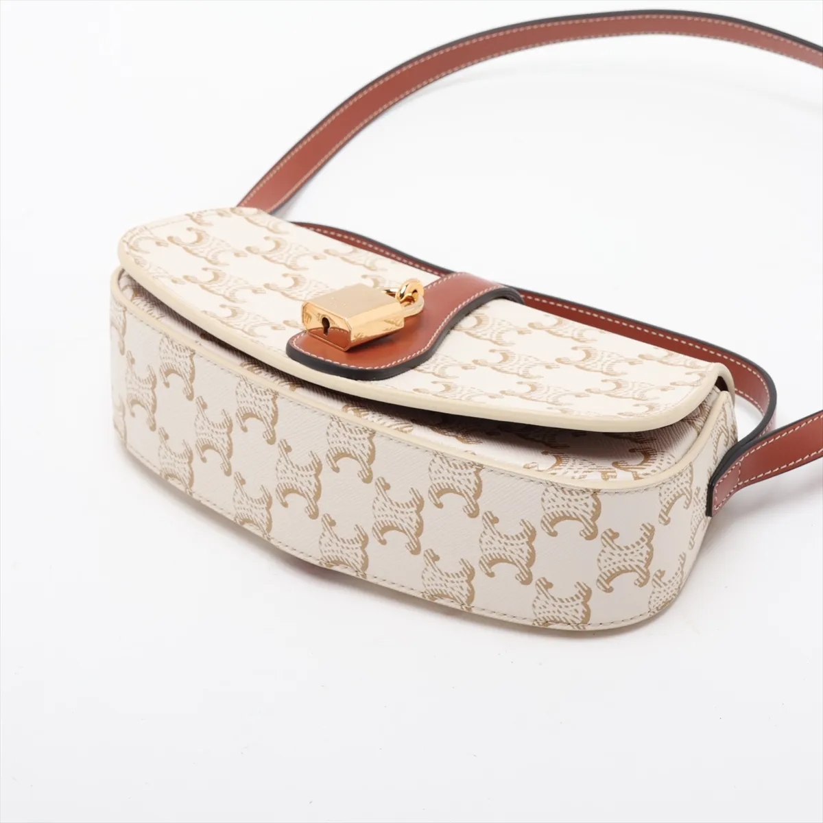 Triomphe Tabou PVC x Leather Shoulder Bag, White — view 3