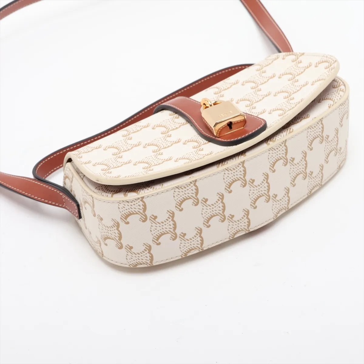 Triomphe Tabou PVC x Leather Shoulder Bag, White — view 4