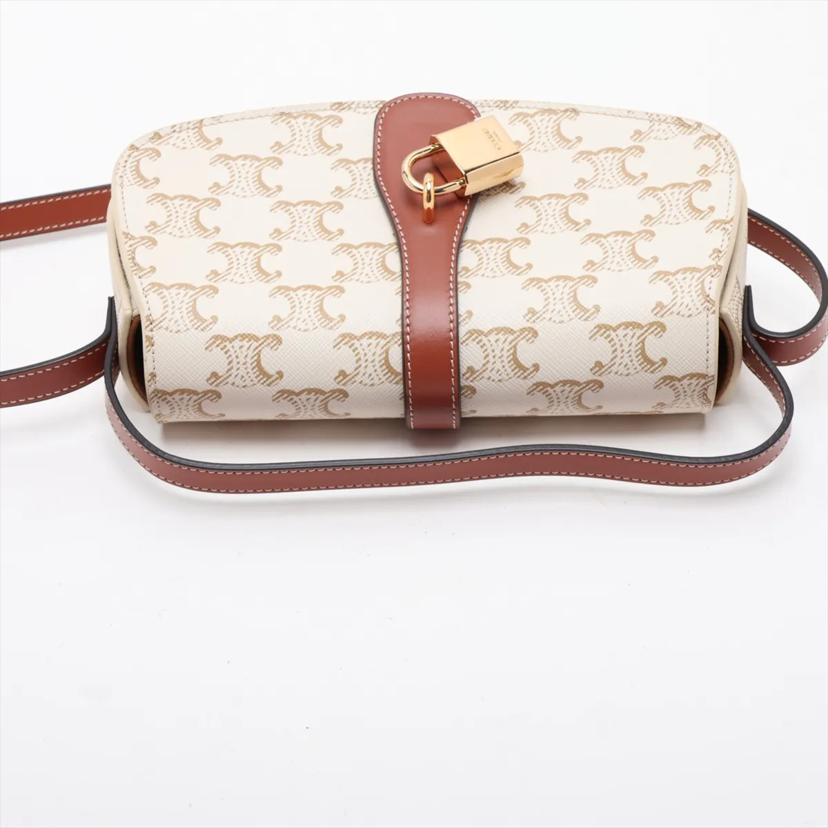 Triomphe Tabou PVC x Leather Shoulder Bag, White — view 5