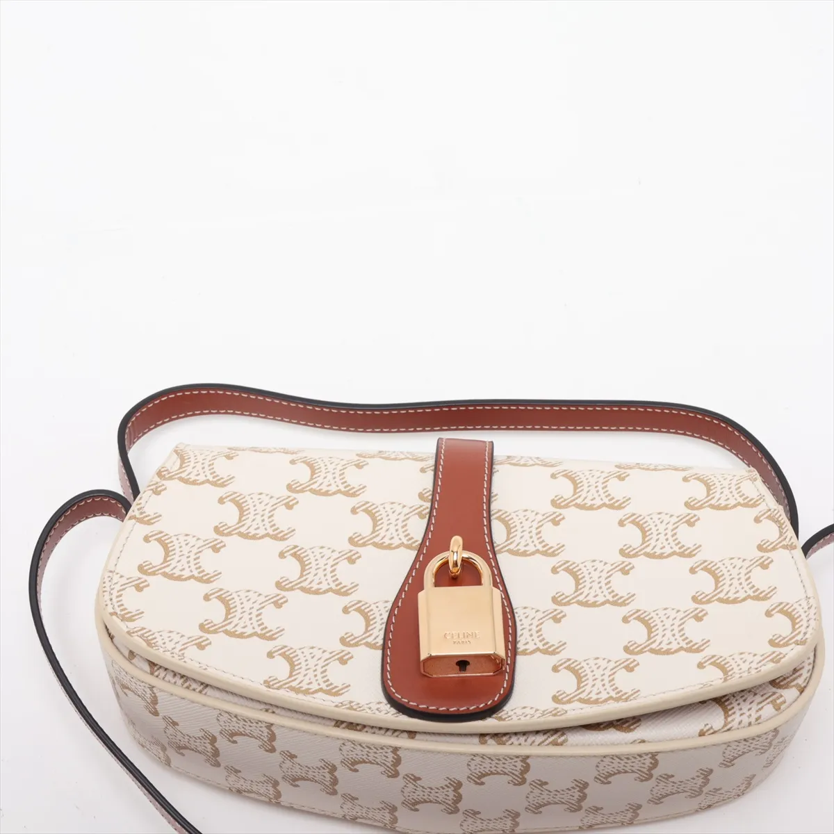 Triomphe Tabou PVC x Leather Shoulder Bag, White — view 6