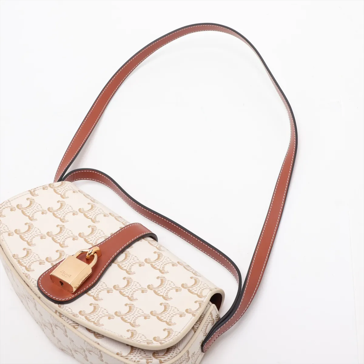 Triomphe Tabou PVC x Leather Shoulder Bag, White — view 7
