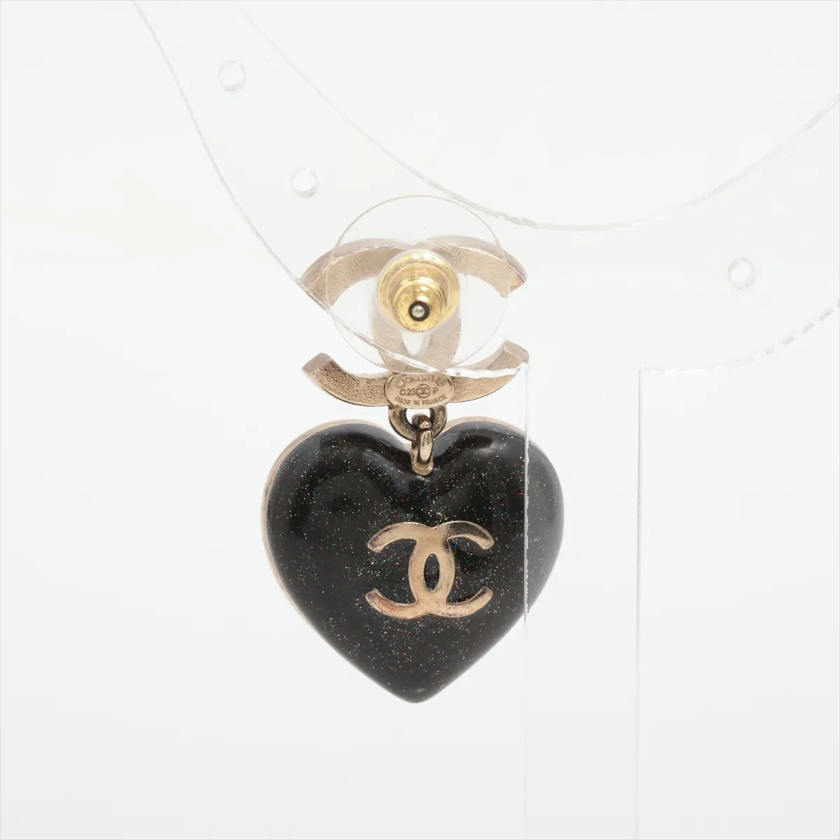 Coco Mark Heart C23P Earring (Single Earring) GP x Rhinestone Gold - — view 2