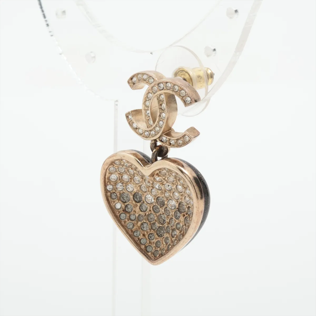 Coco Mark Heart C23P Earring (Single Earring) GP x Rhinestone Gold - — view 3