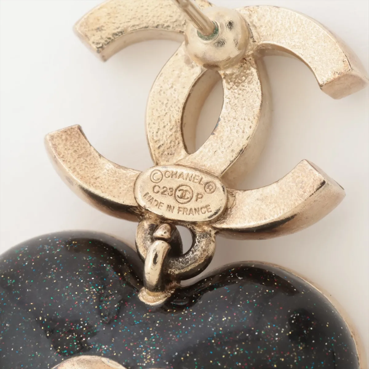 Coco Mark Heart C23P Earring (Single Earring) GP x Rhinestone Gold - — view 5