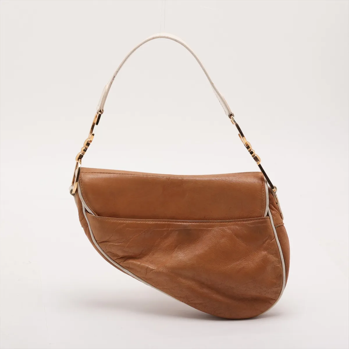 Saddle Bag Leather Shoulder Bag Brown x White — view 2