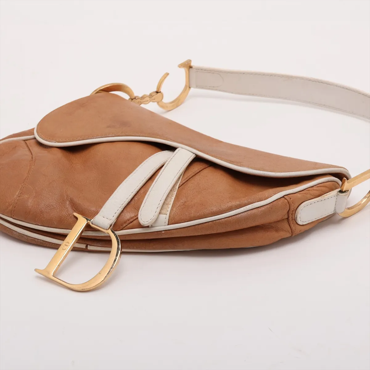 Saddle Bag Leather Shoulder Bag Brown x White — view 3