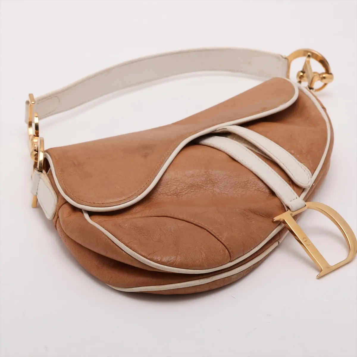 Saddle Bag Leather Shoulder Bag Brown x White — view 4
