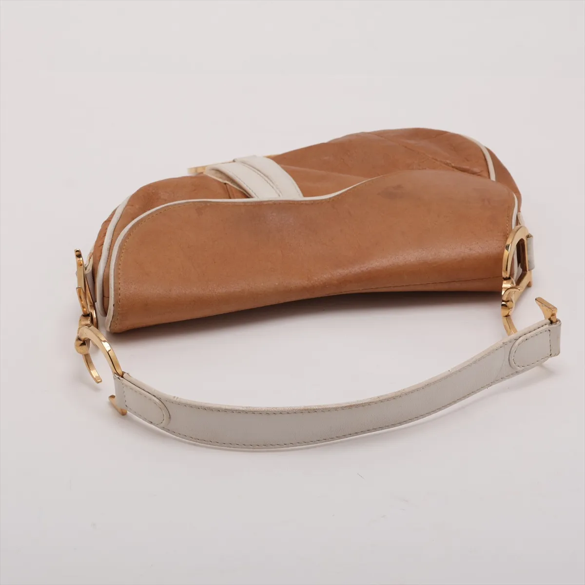Saddle Bag Leather Shoulder Bag Brown x White — view 5