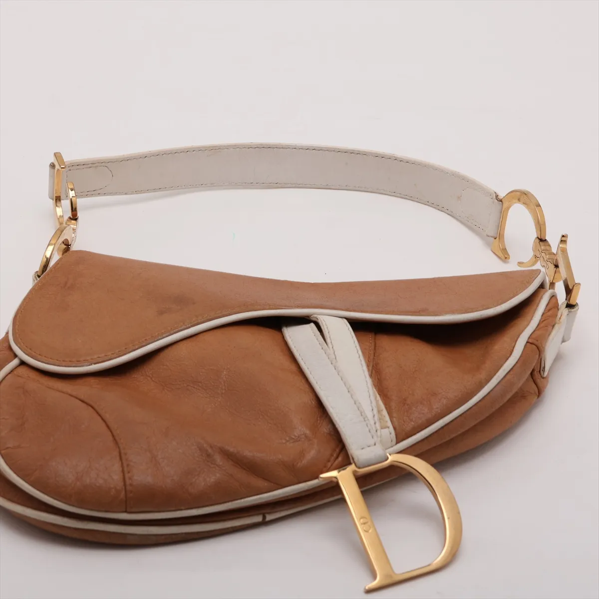 Saddle Bag Leather Shoulder Bag Brown x White — view 6